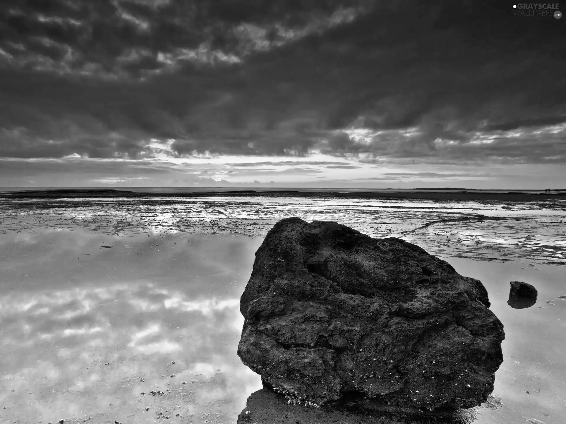 stone, Przebijające, luminosity, ligh, flash, sea, clouds, sun