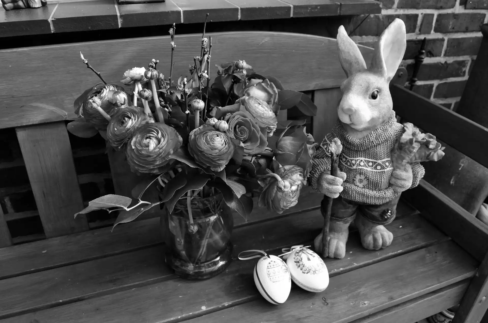 Easter, figure, rabbit, Flowers