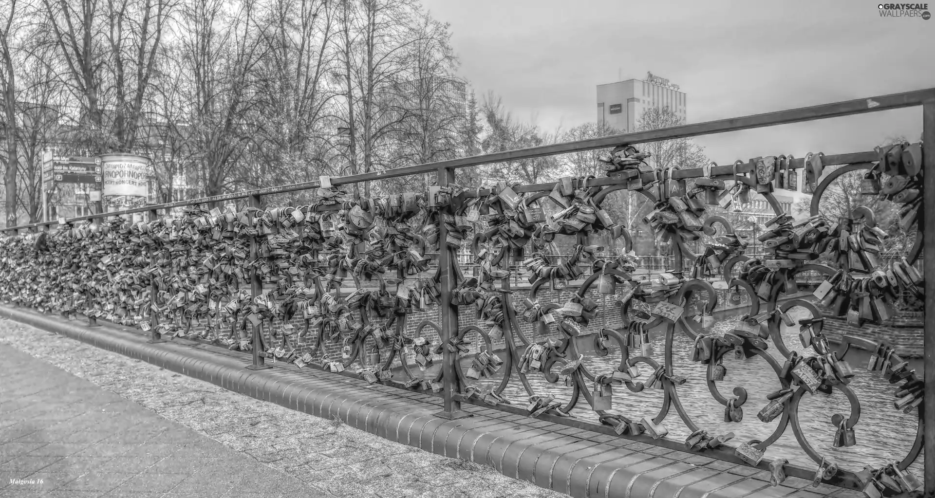 Padlocks, HDR, Bridge of Love, railing, Gdańsk