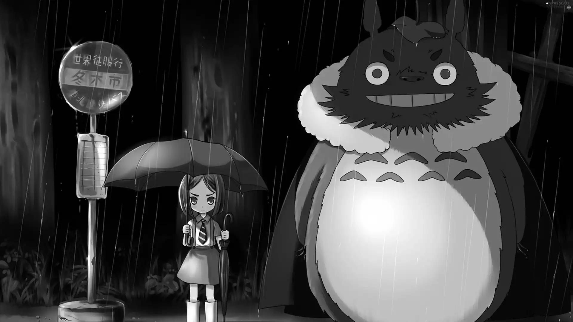 girl, umbrella, Rain, under