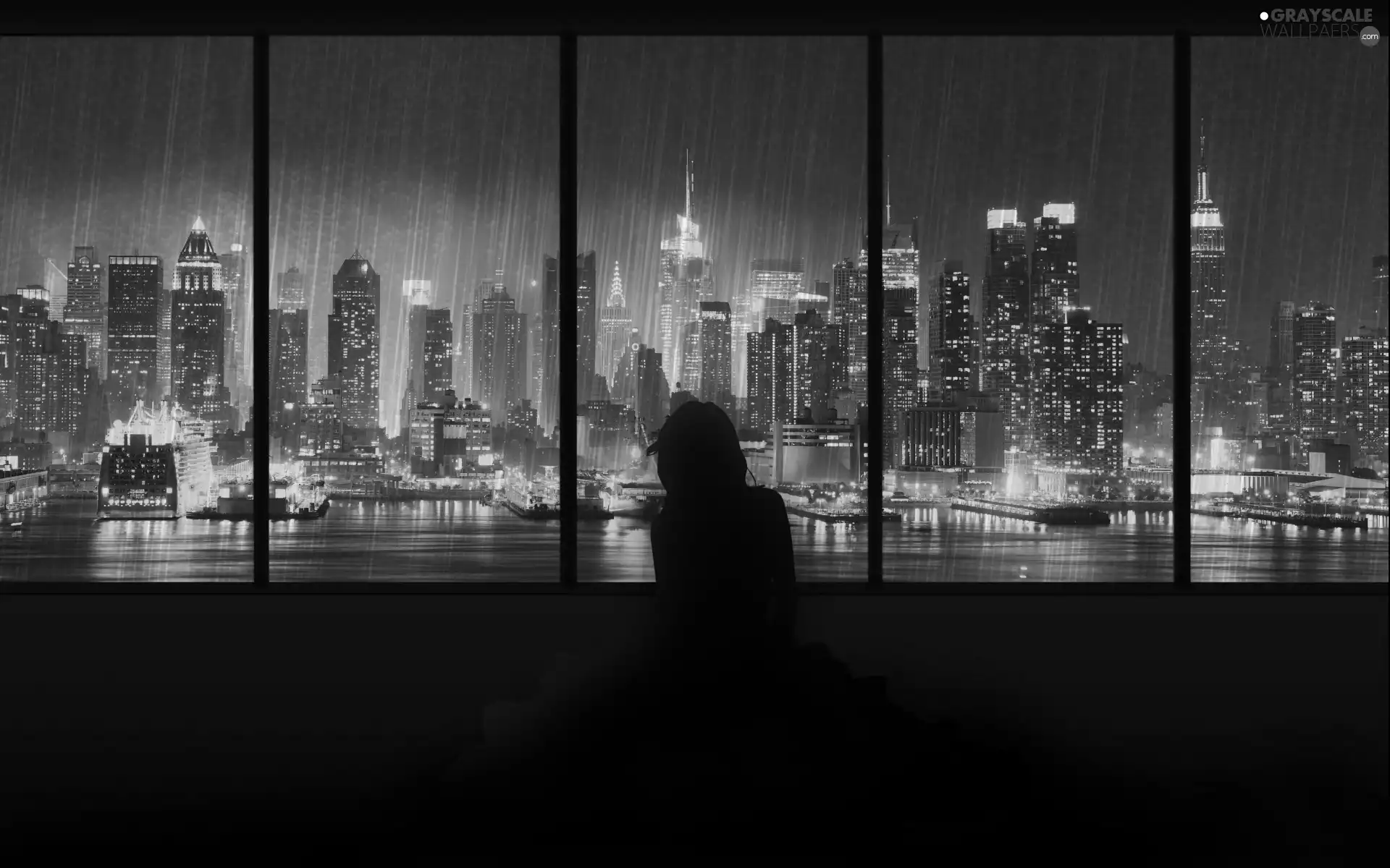 Manhattan, Windows, Rain, skyscrapers