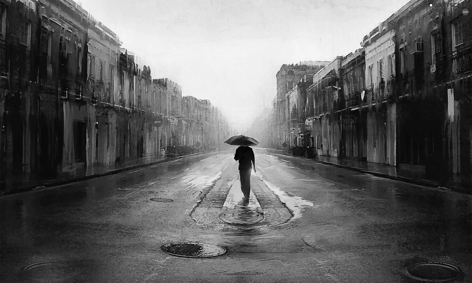 Rain, Umbrella, Street, a man, picture