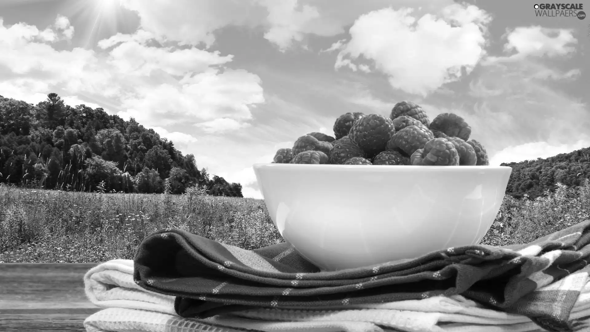 bowl, raspberries