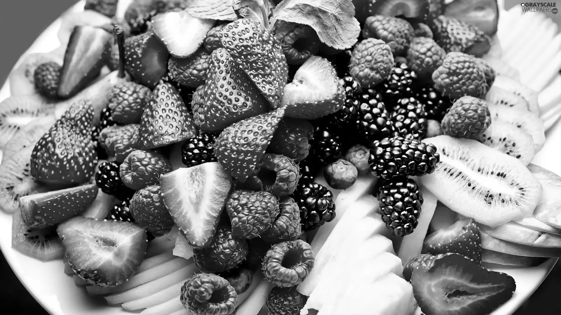 raspberries, kiwi, strawberries, blackberries, Fruits