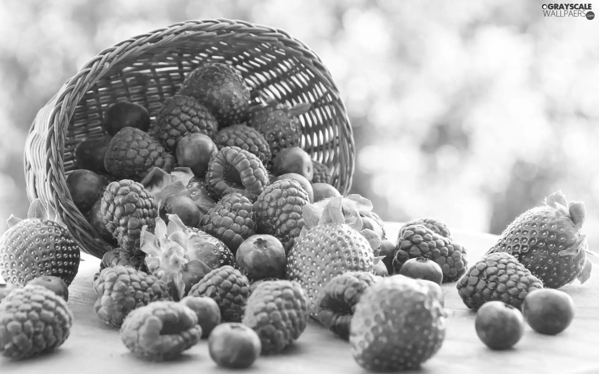 Fruits, wicker, raspberries, strawberries, blueberries, basket
