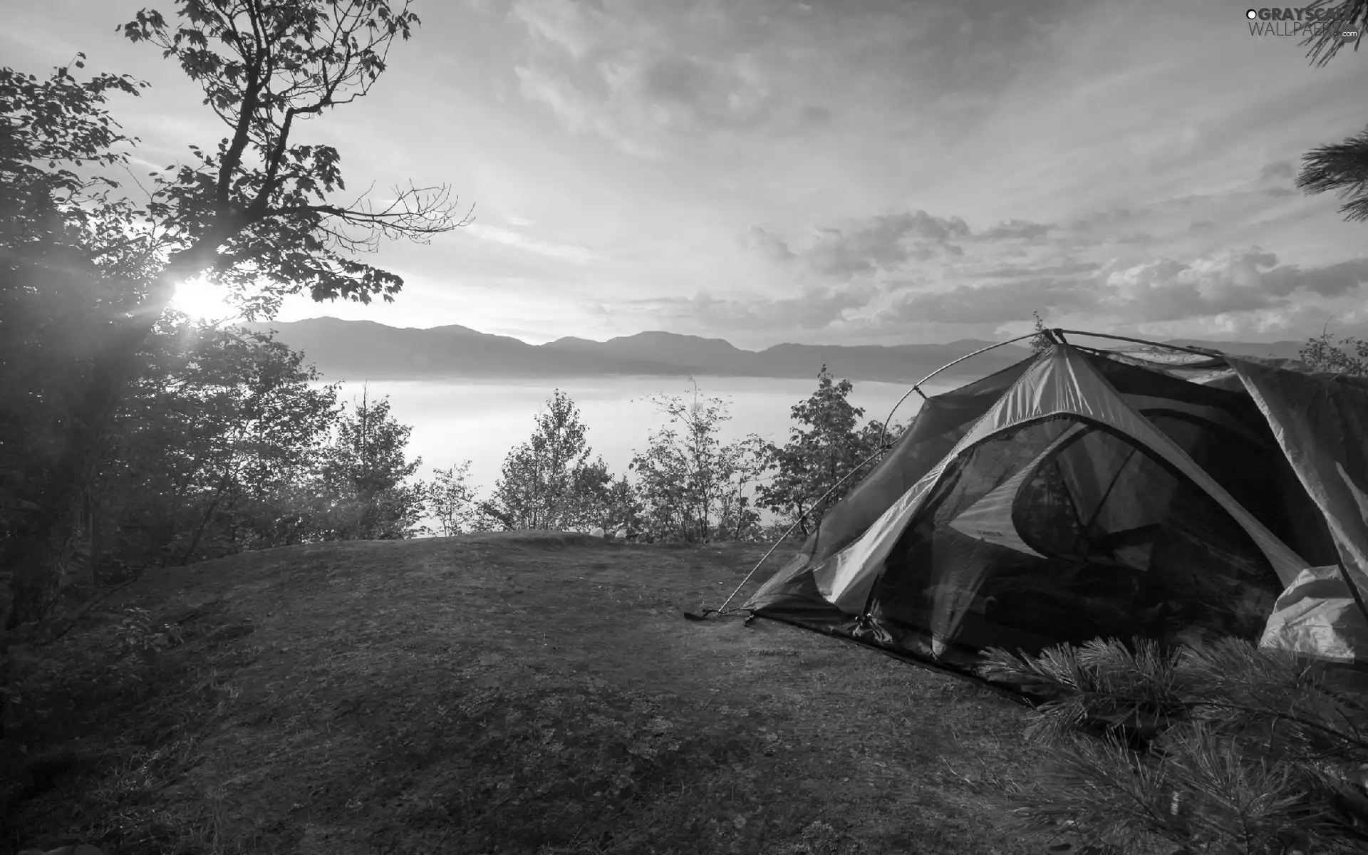 rays, lake, bivouac