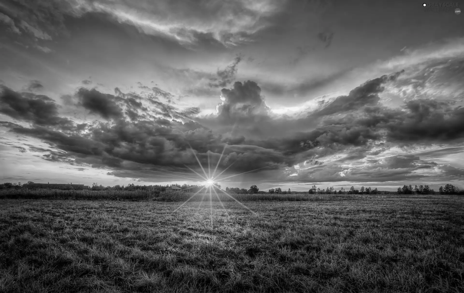 field, dark, clouds, rays of the Sun