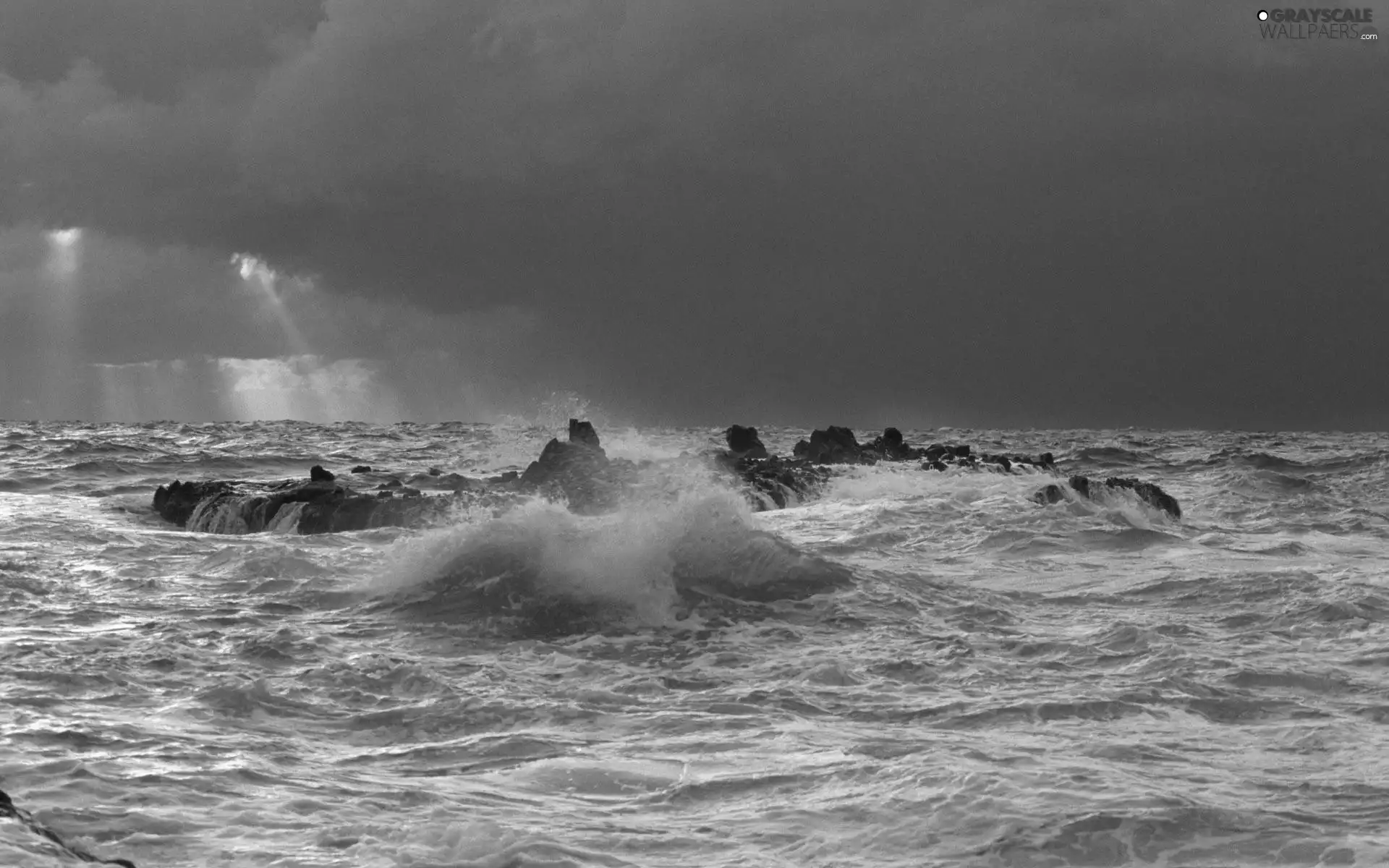 sea, Przebijające, rays, rocks