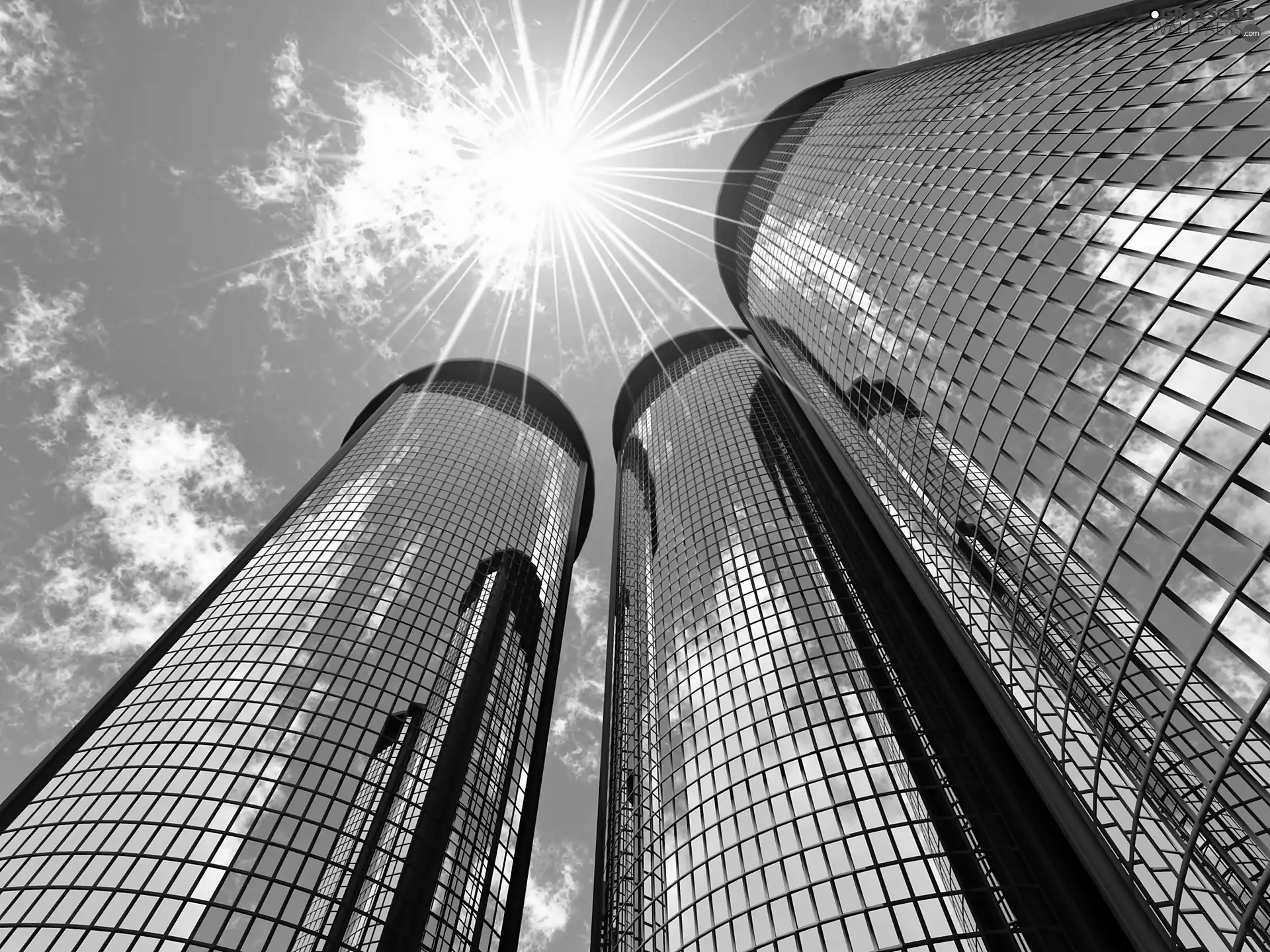 Sky, skyscrapers, rays, sun, clouds, clouds