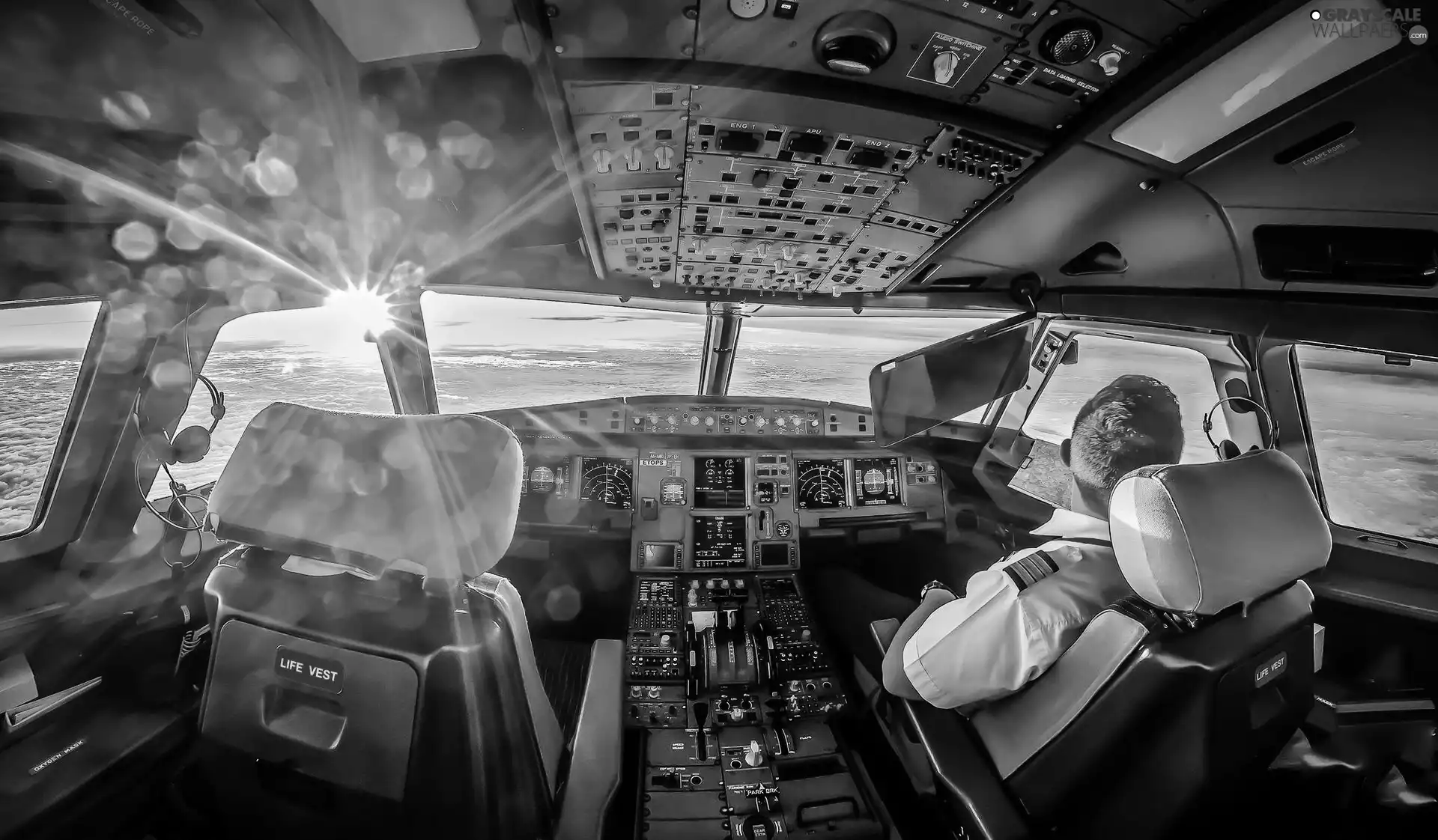 rays, sun, cabin, pilot, plane