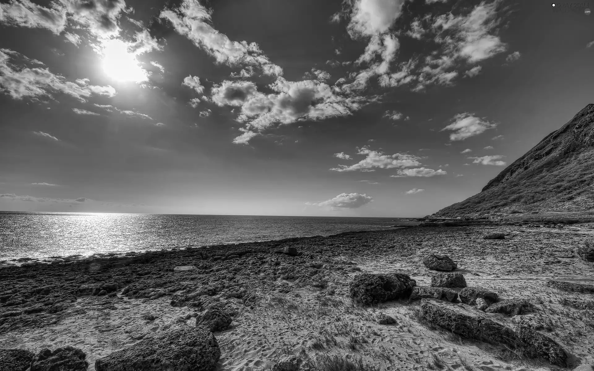 rocks, sea, rays, sunny, Stones, Waves