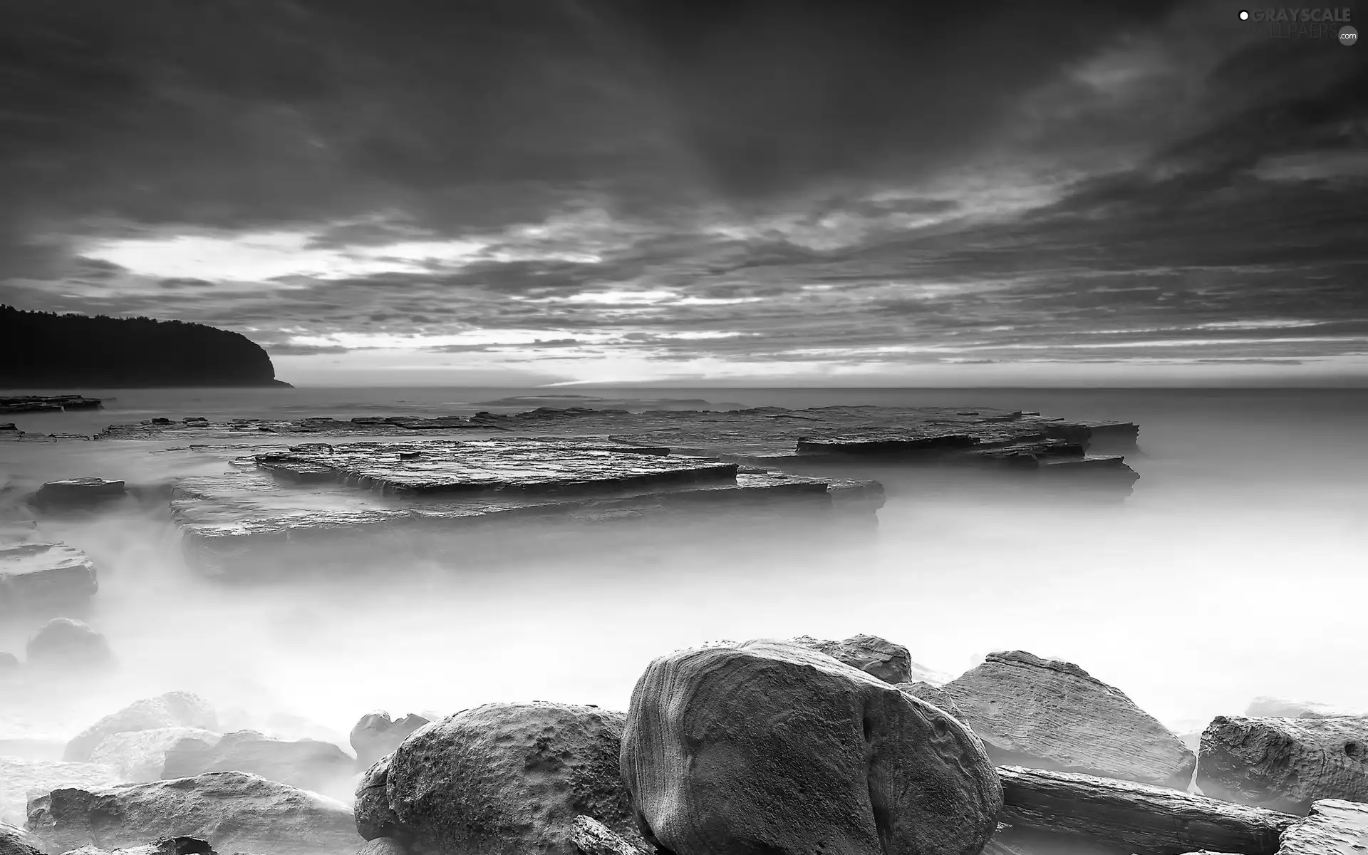 Red, clouds, Great, Stones, sea