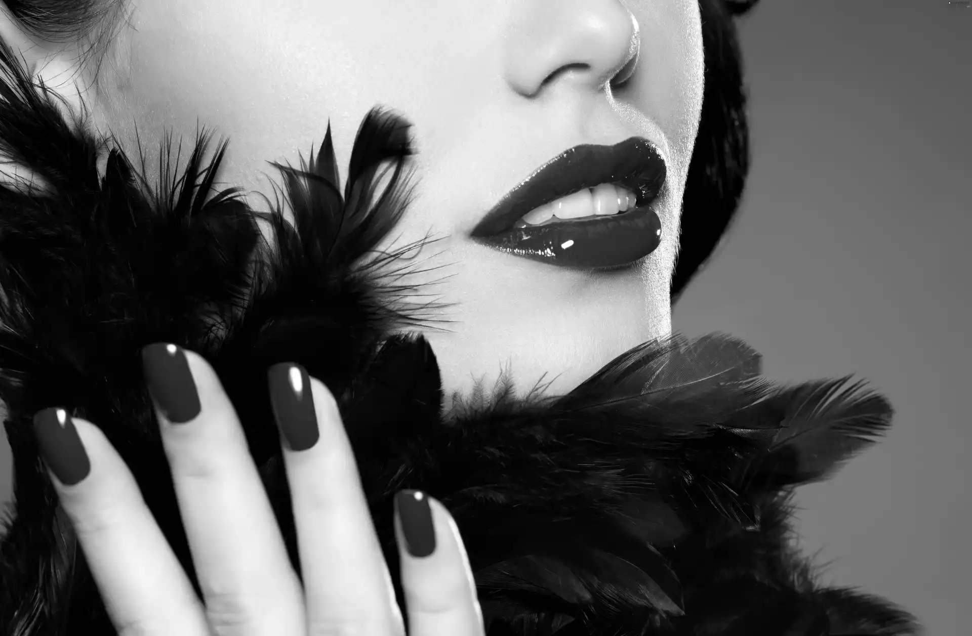 Nails, make-up, Red lips