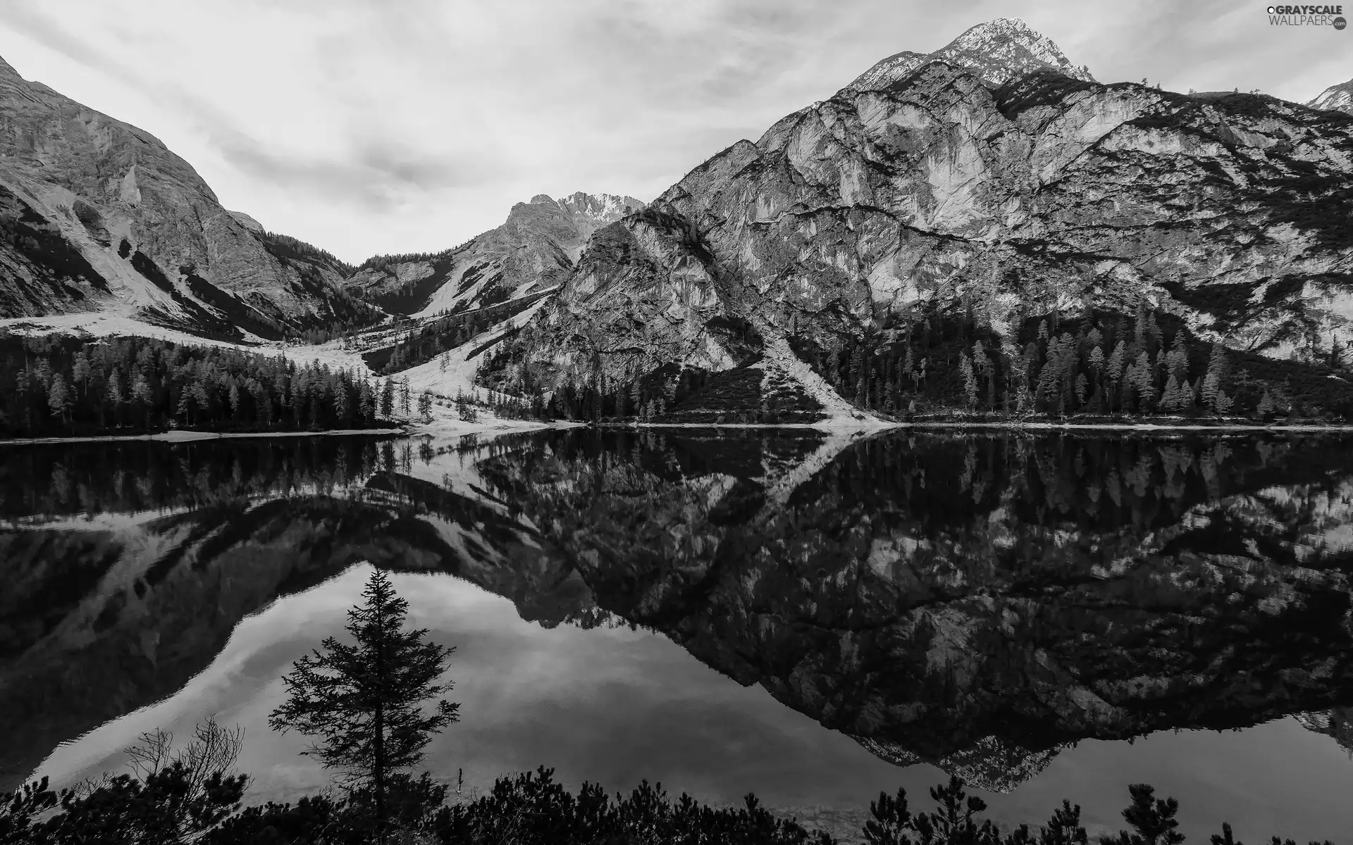 trees, Mountains, autumn, reflection, lake, viewes, clouds