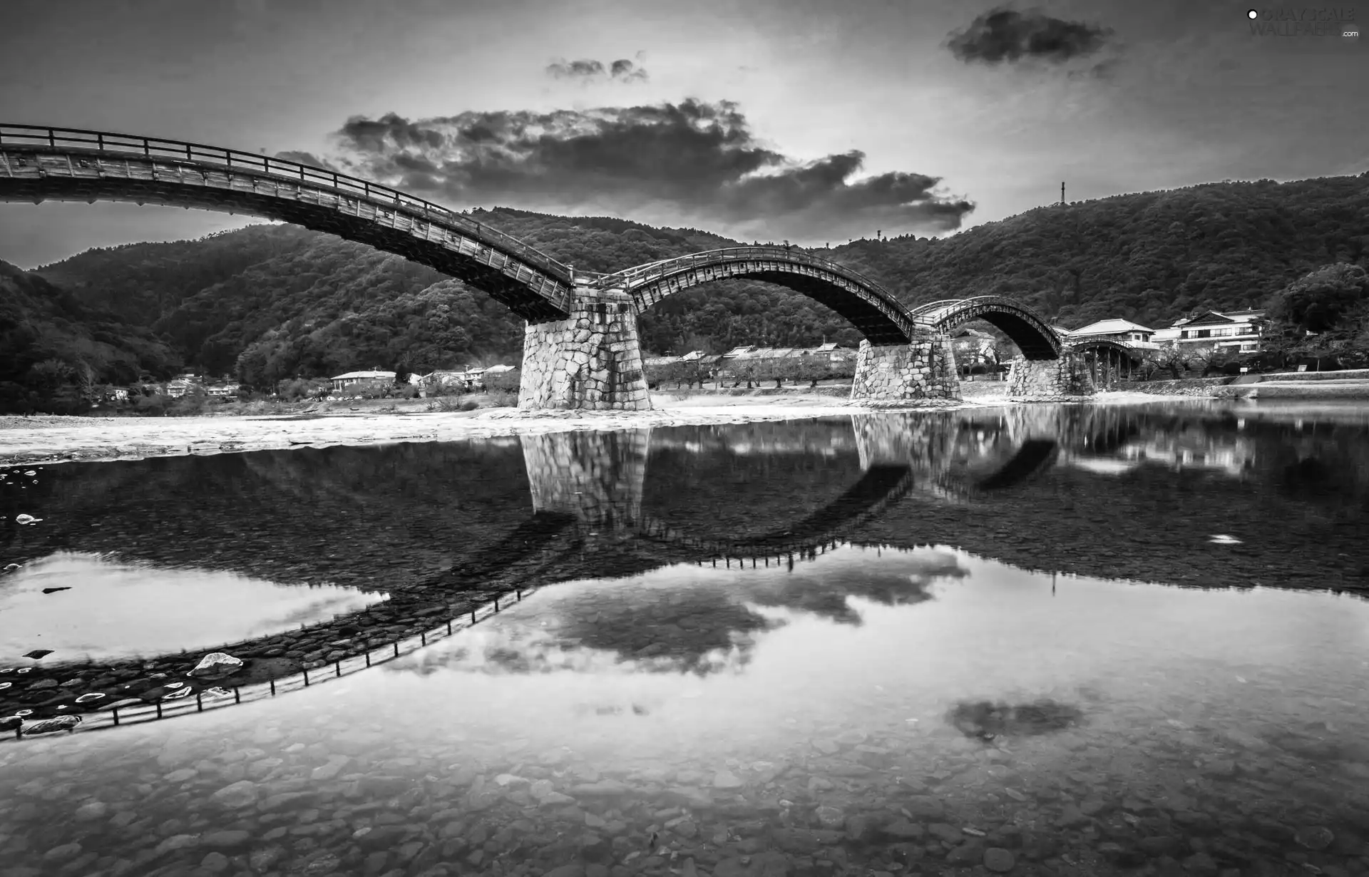 bridge, Sky, reflection, River