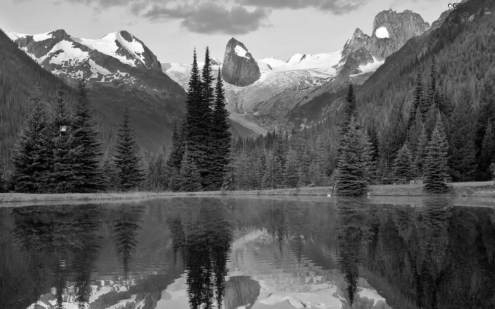 Houses, forest, Colombia, lake, Mountains, reflection, British