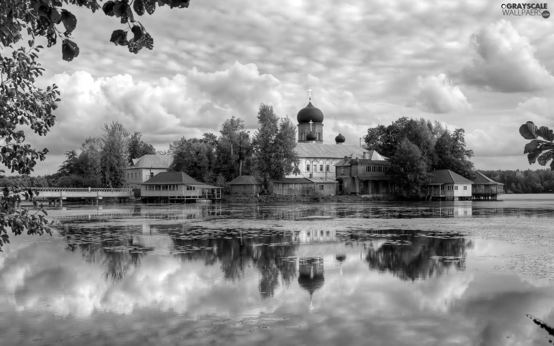 Cerkiew, lake, reflection, clouds