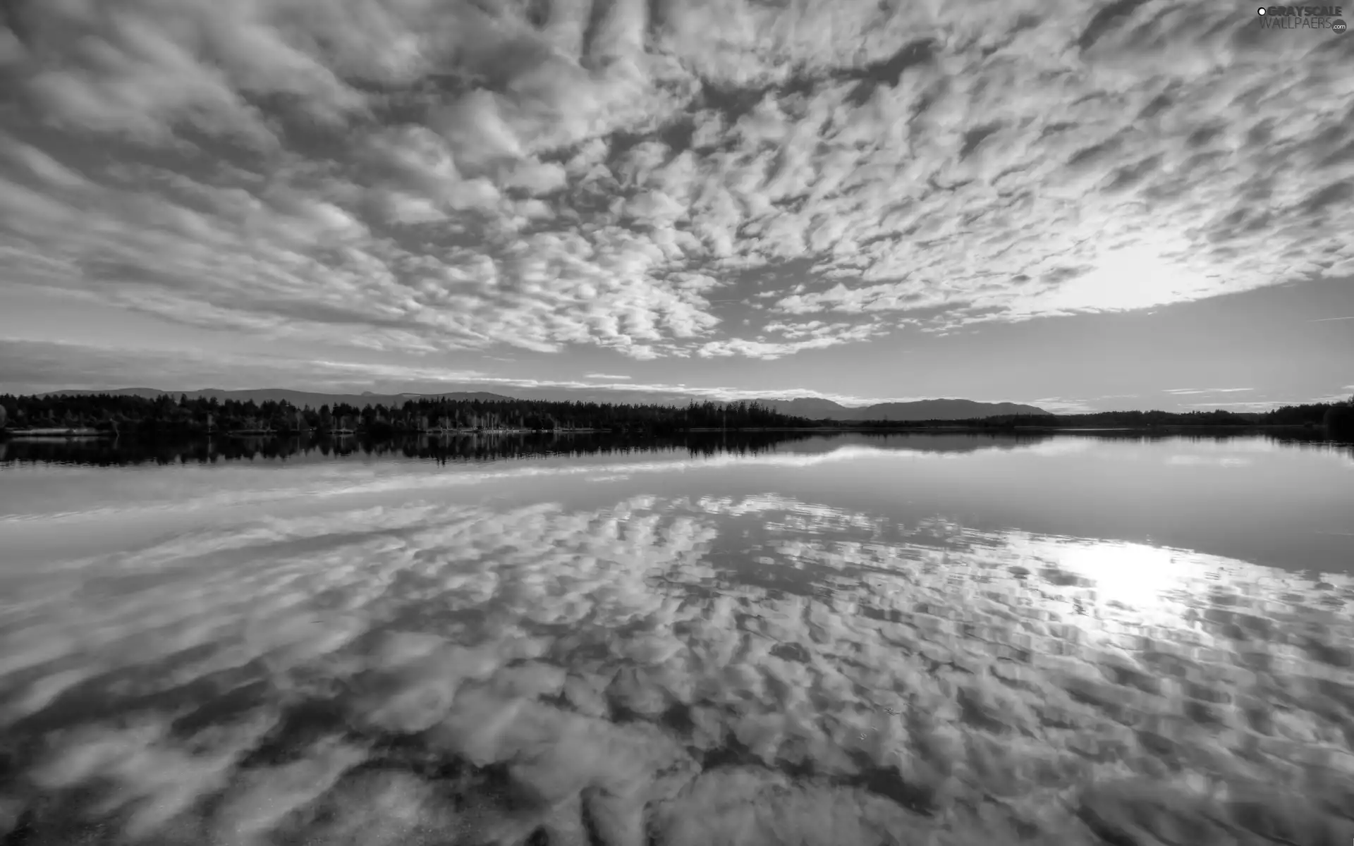 reflection, lake, clouds
