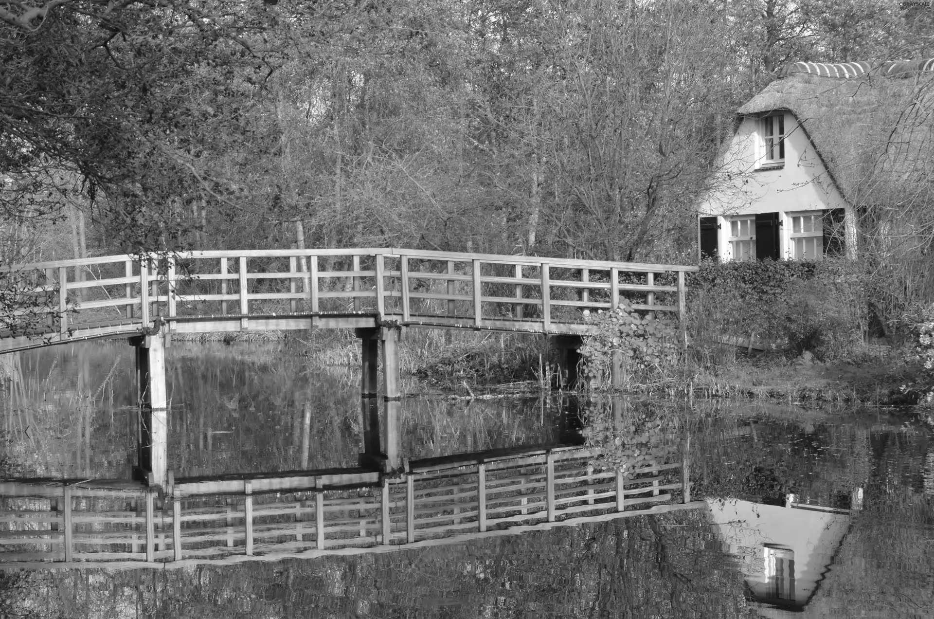 reflection, house, bridge, water, Netherlands