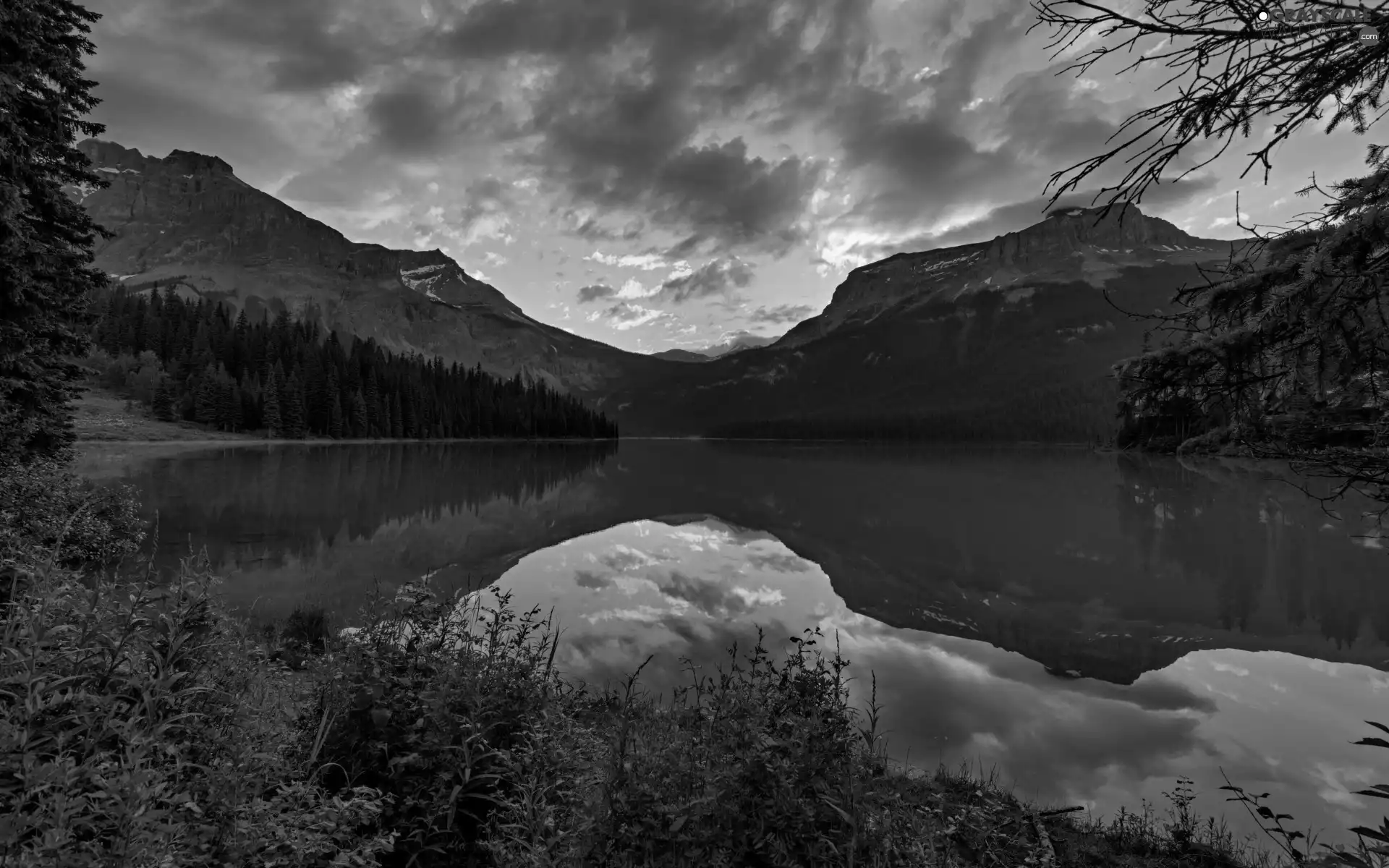 lake, clouds, reflection, Mountains