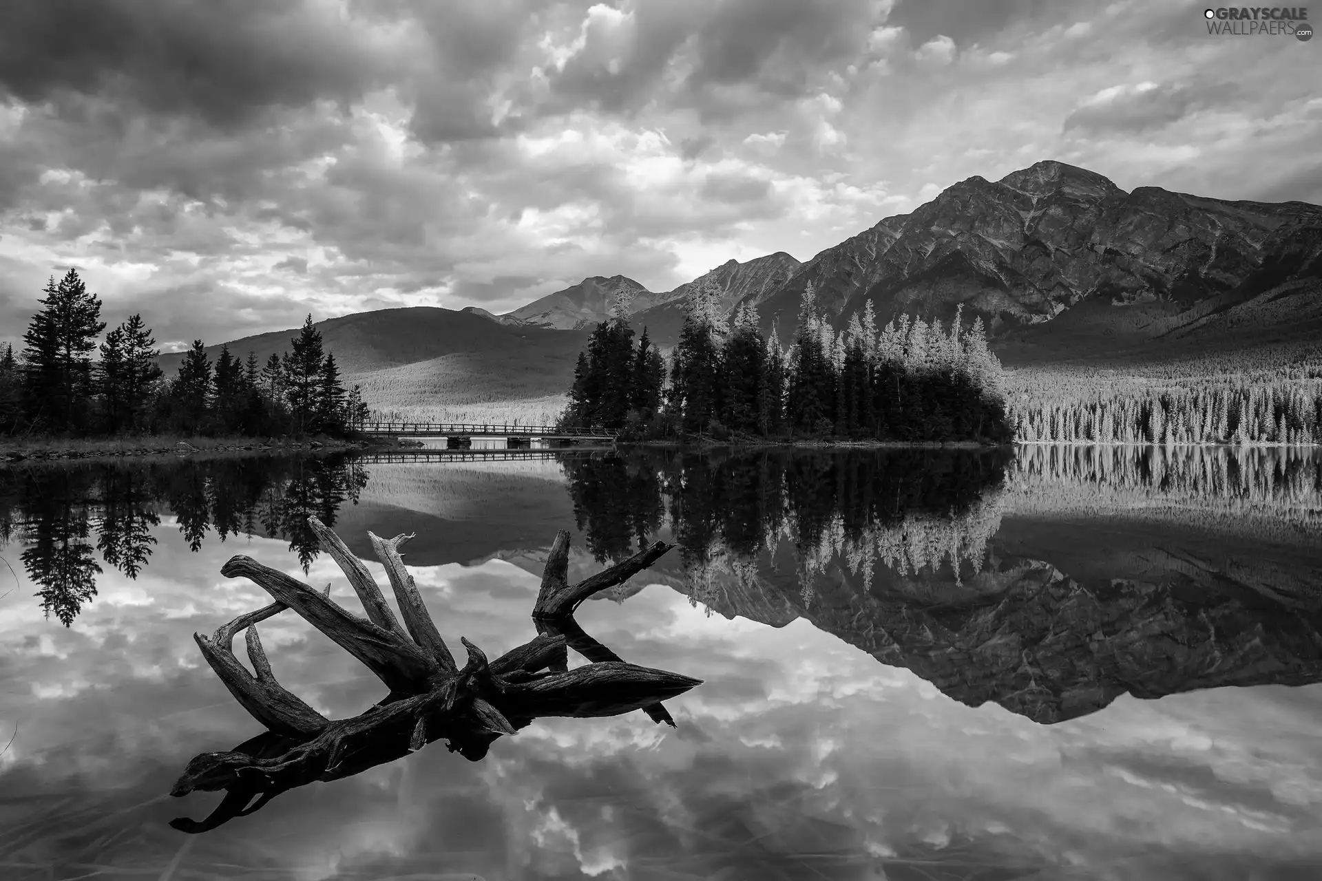 lake, clouds, reflection, Mountains
