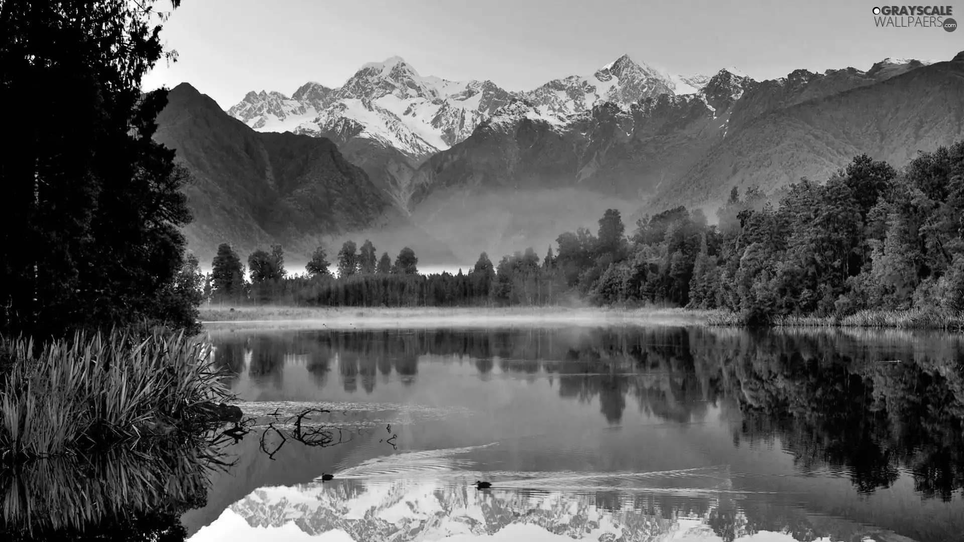 reflection, Mountains, lake