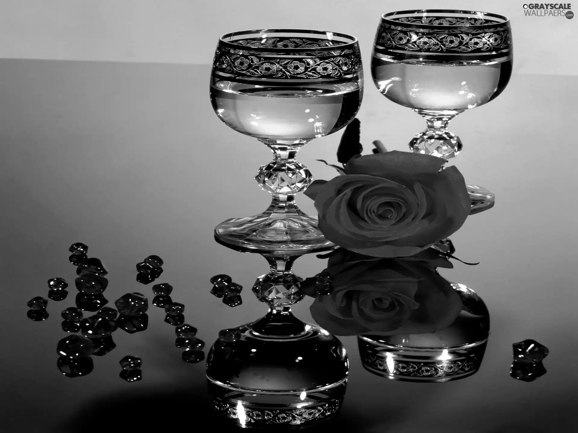 reflection, Mirror, rose, glasses, red hot