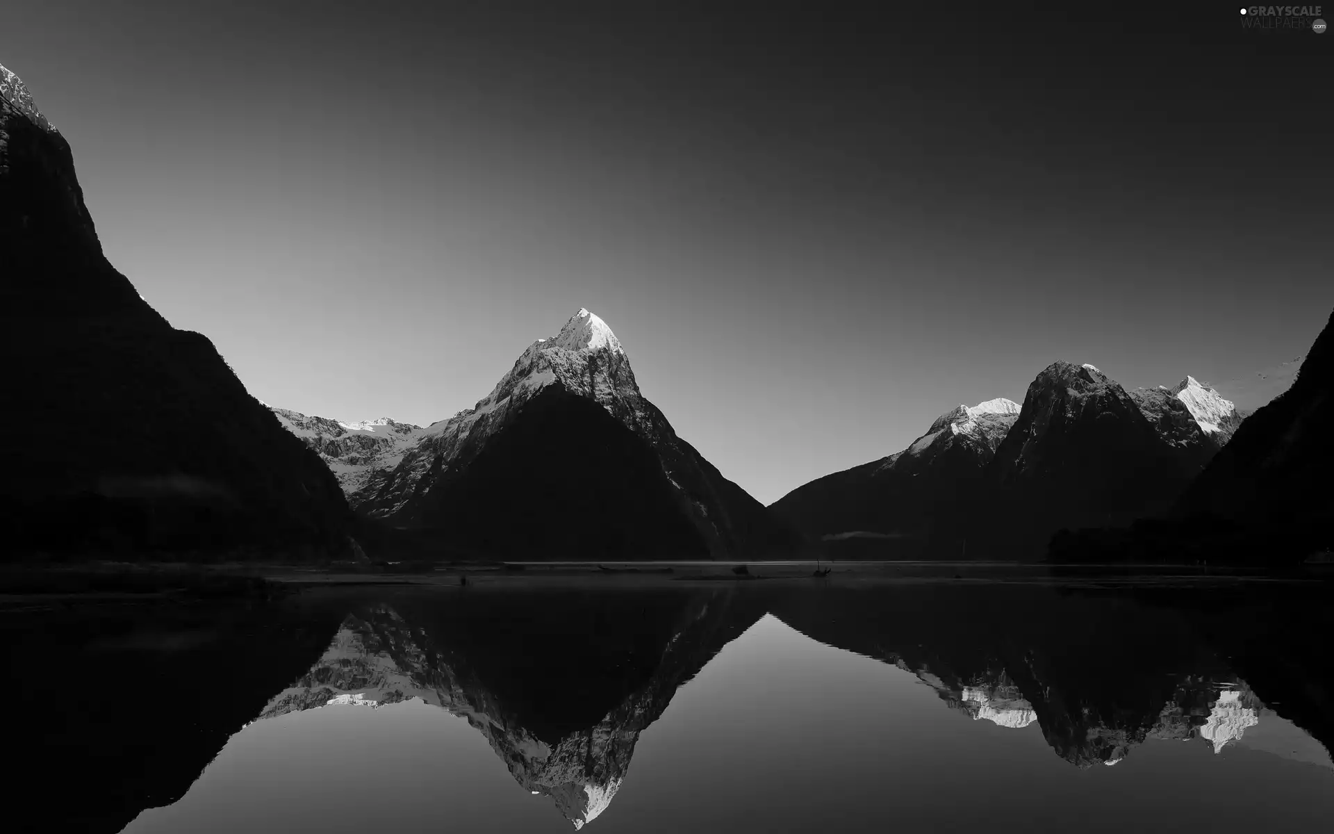 Mountains, lake, reflection, snow