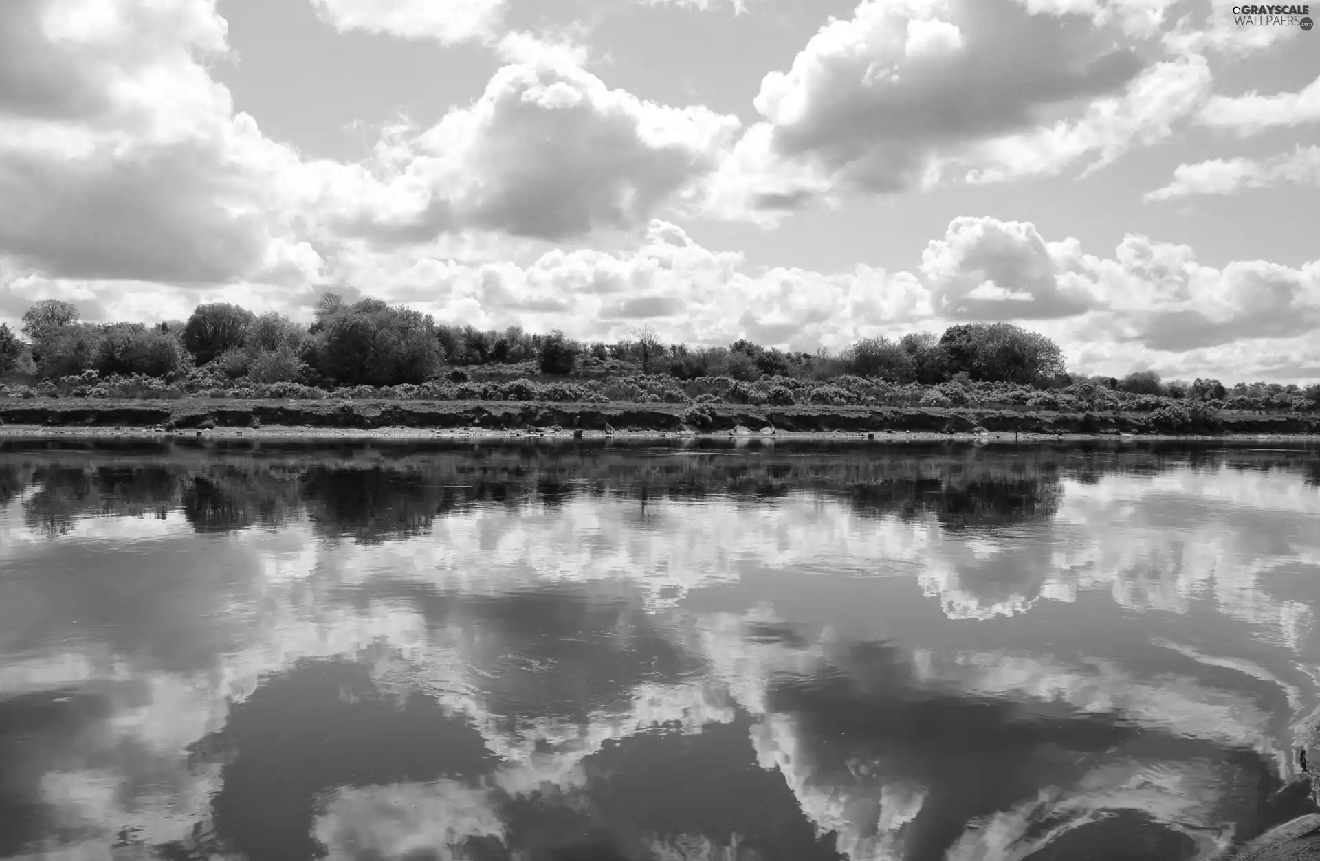 reflection, clouds, River