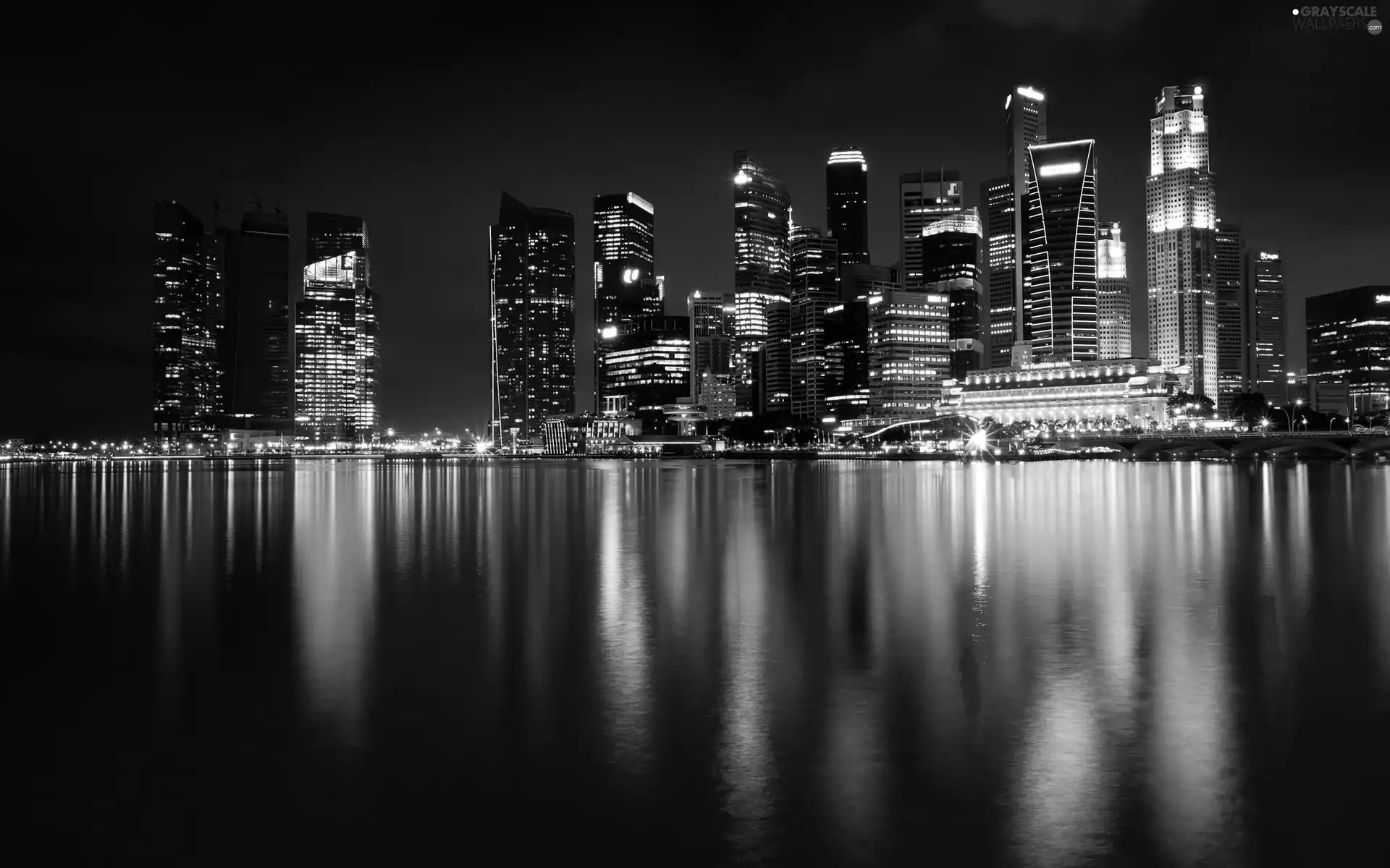 Town, skyscraper, reflection, Night