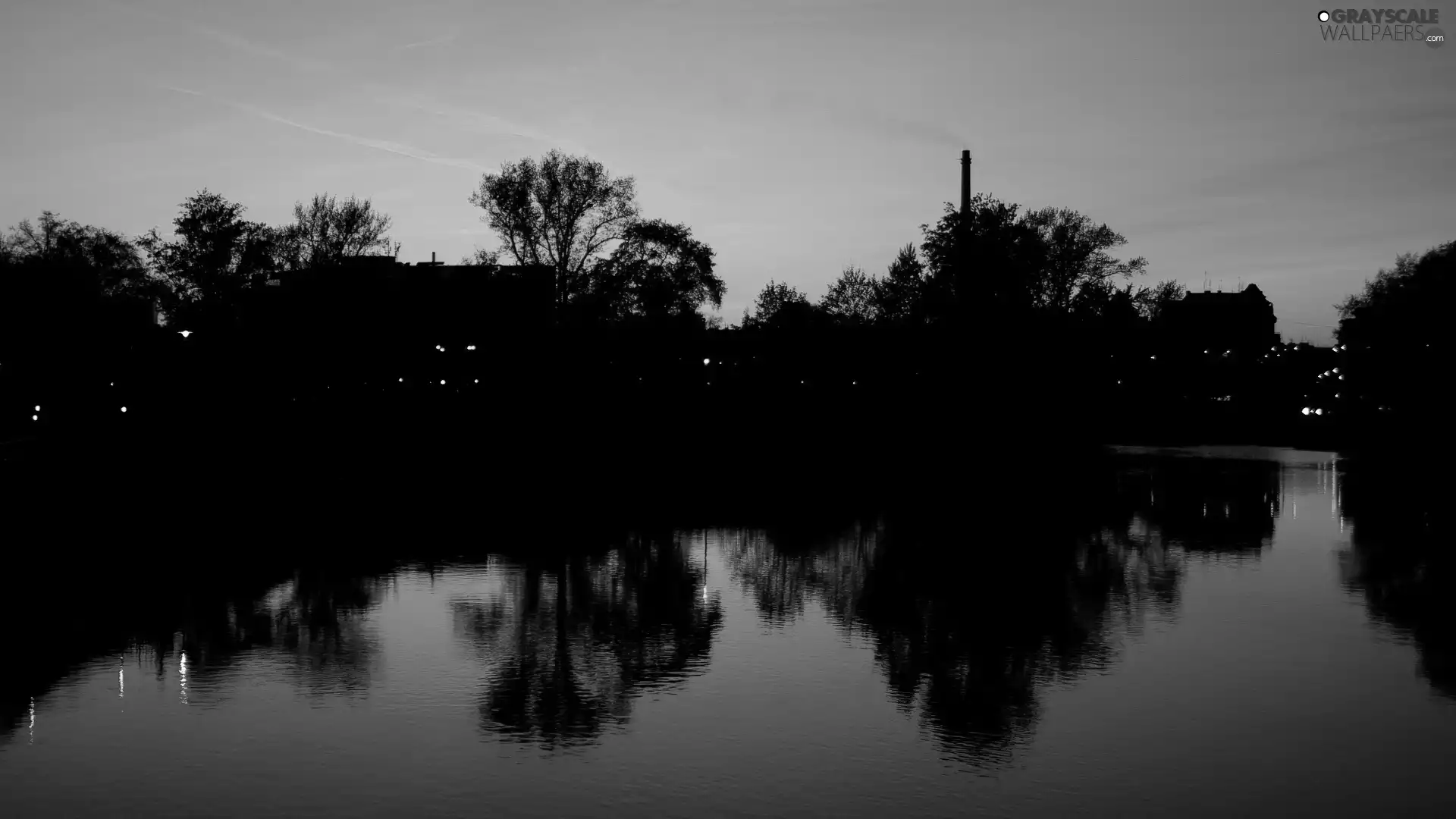 viewes, River, Town, trees, Great Sunsets, reflection, Wroclaw