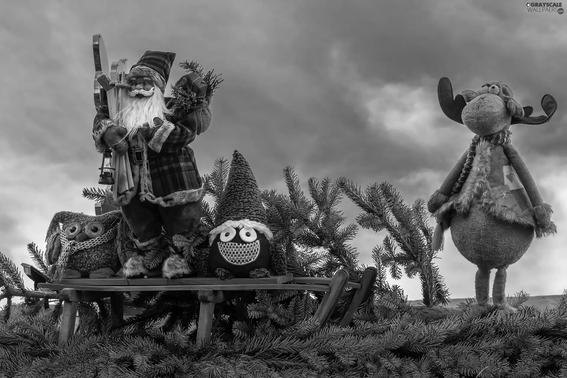 sledge, Santa, decoration, reindeer, figures, Twigs, Christmas
