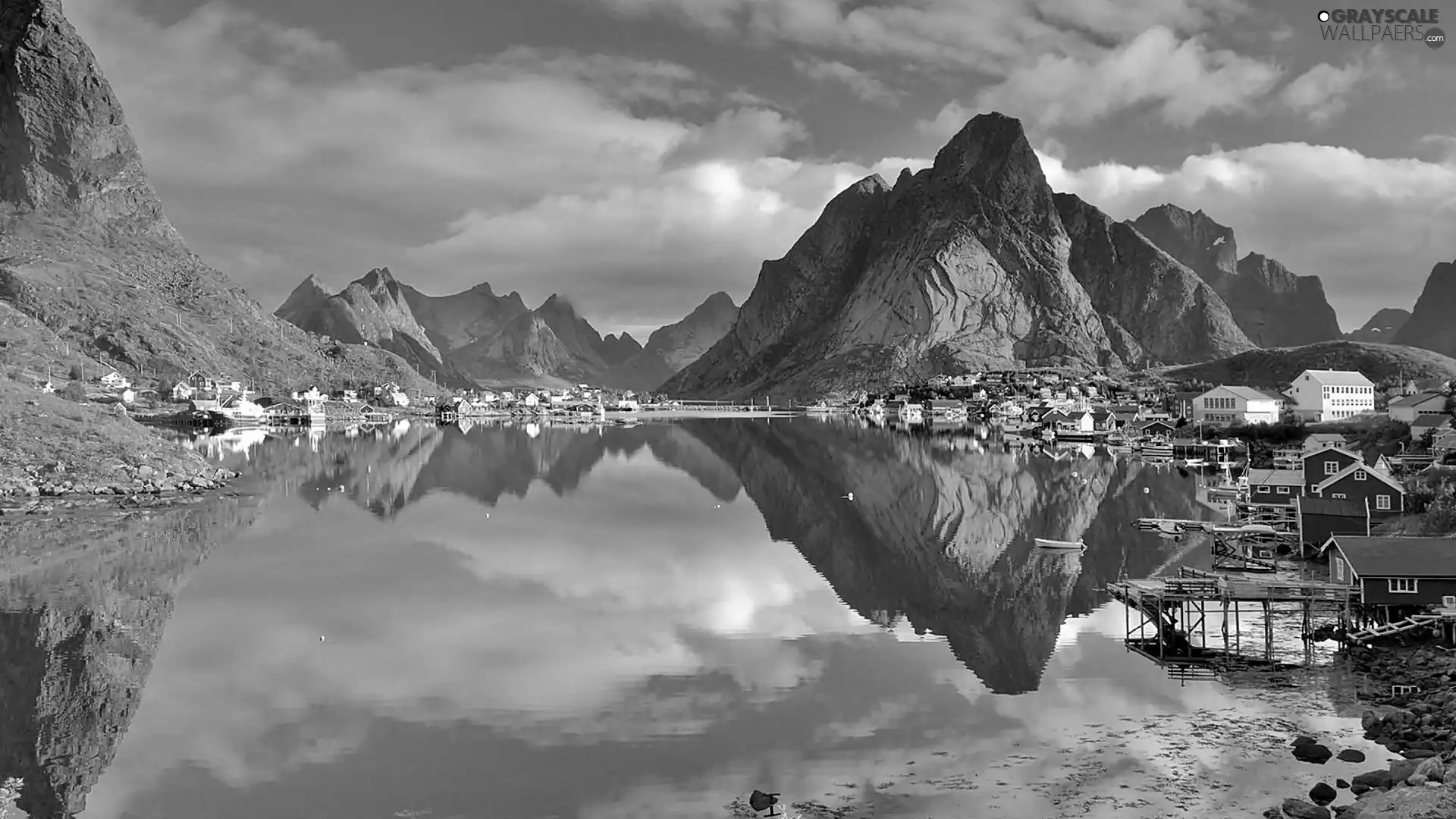 Lofoten, sea, Reine, Mountains