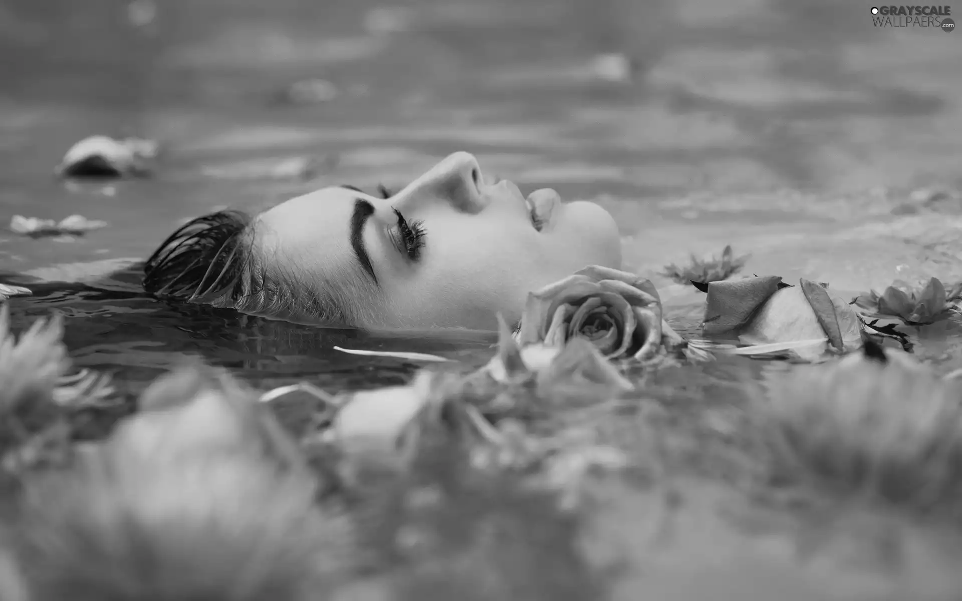 Women, roses, relaxation, water