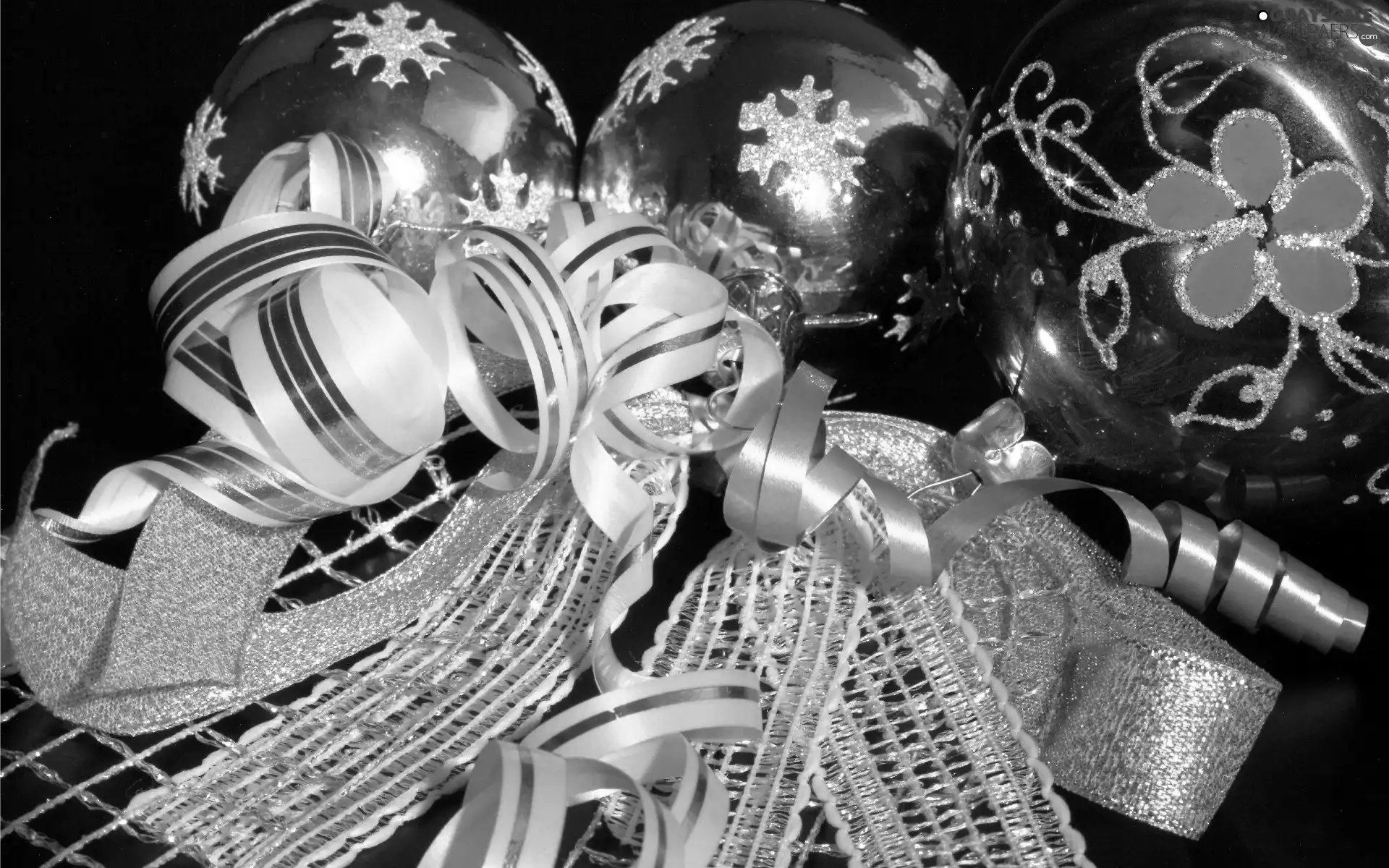 composition, baubles, Ribbons, Christmas