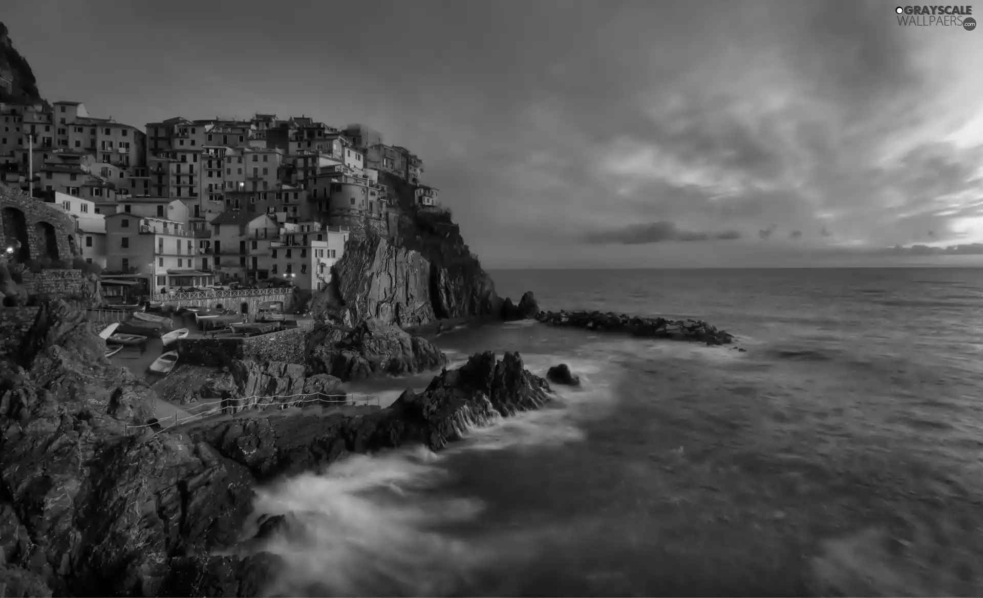 Houses, sea, Riomaggiore, Liguria, Town, rocks