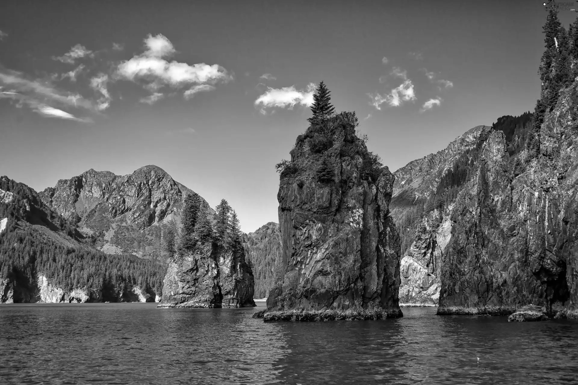 River, Alaska, rocks, forest, Mountains