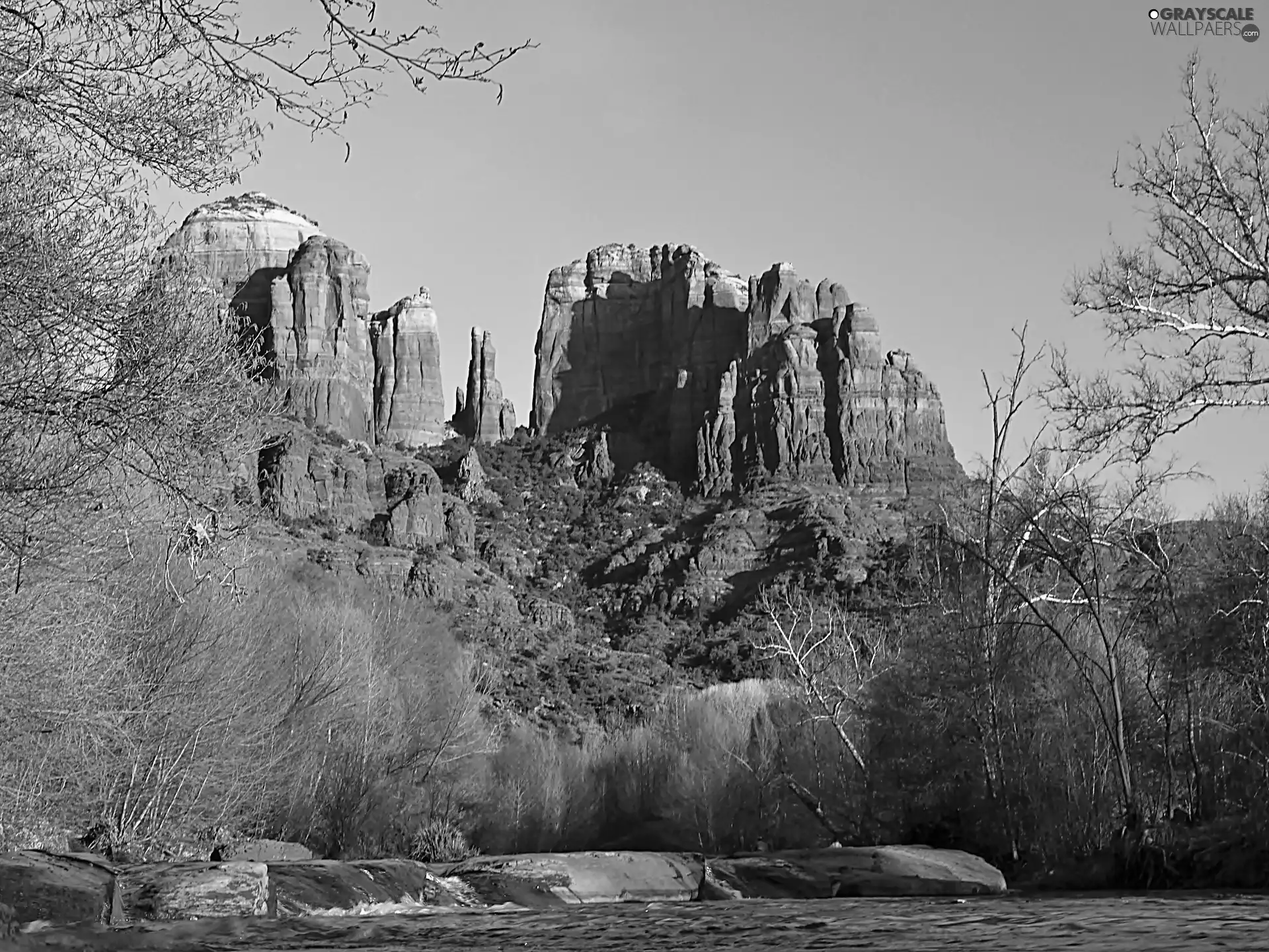 scrub, trees, Sedona, viewes, rocks, River, Arizona