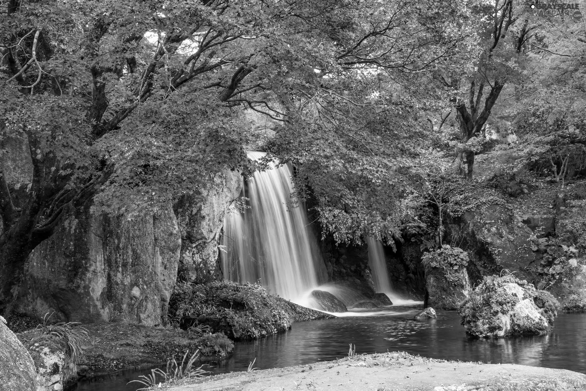 rocks, waterfall, autumn, cascade, Stones, viewes, trees, River