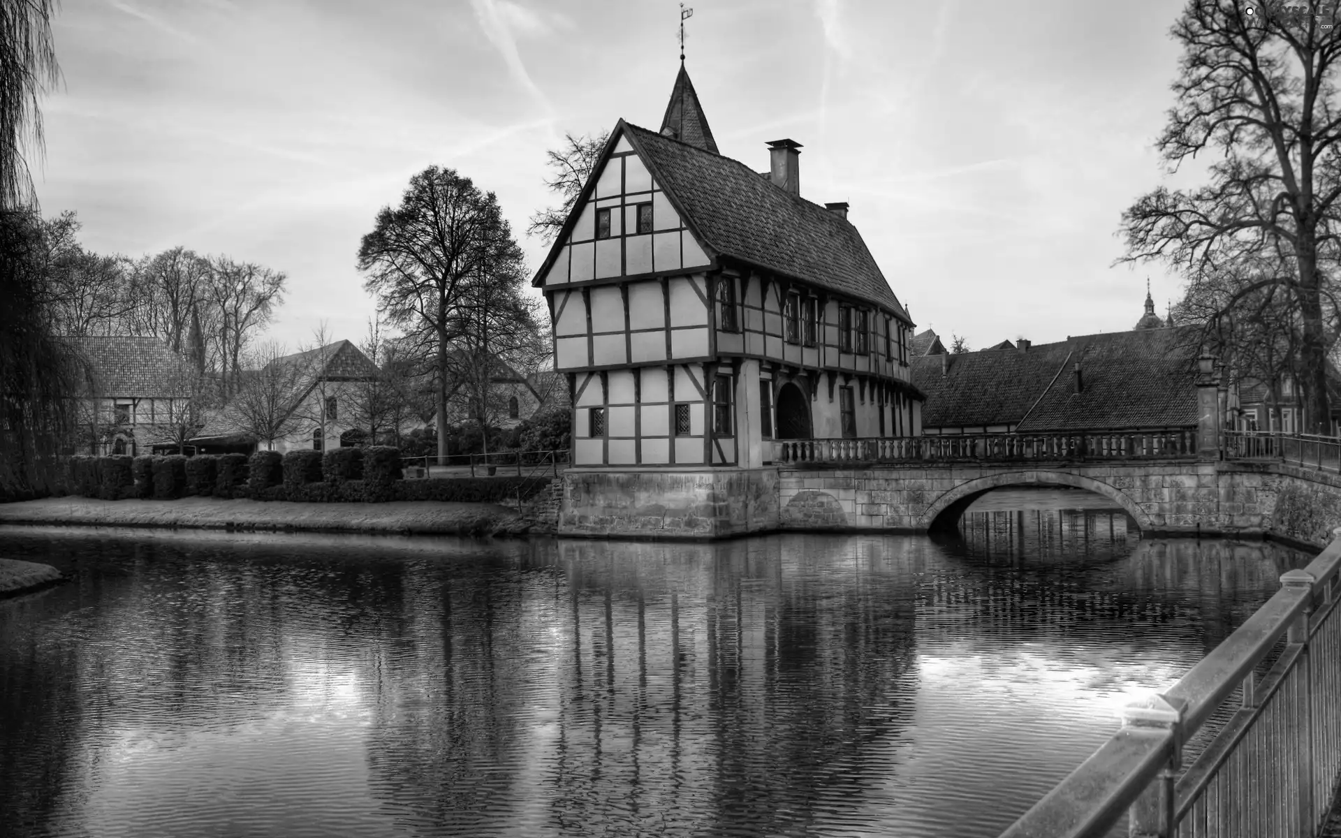 River, Houses, bridge