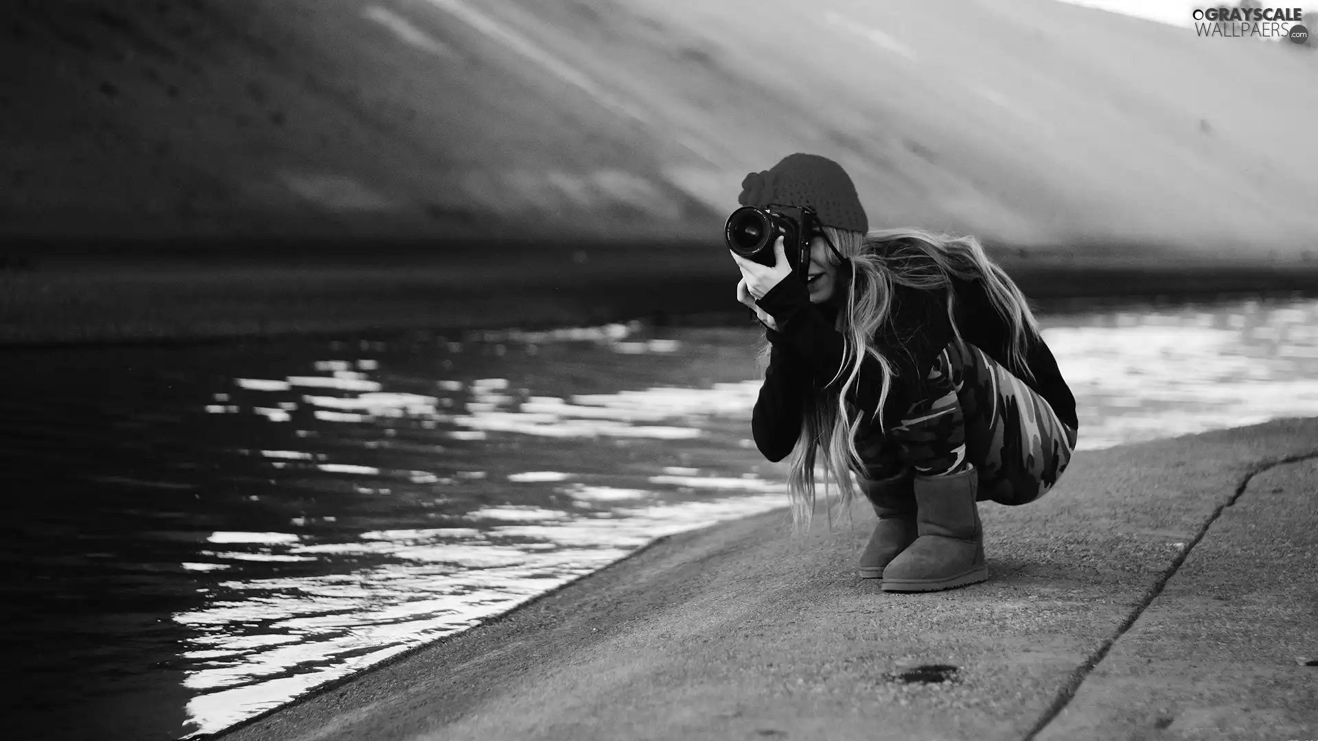 River, girl, Camera