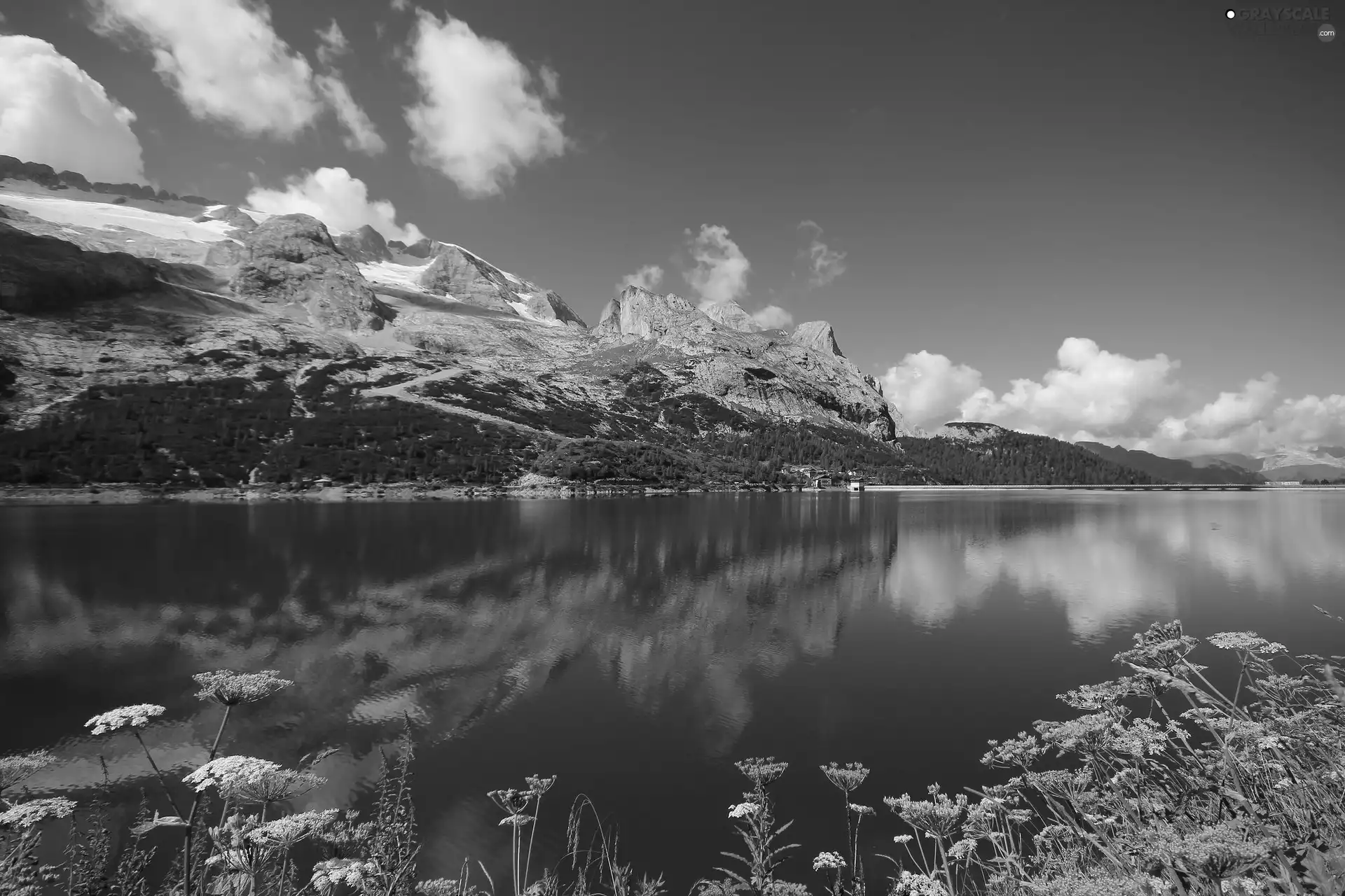 River, Mountains, clouds