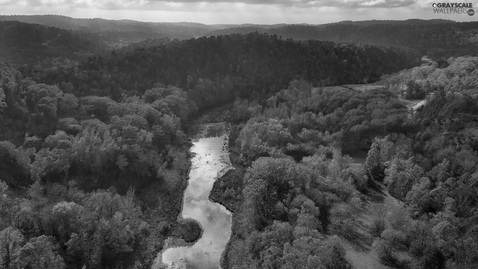 woods, The Hills, viewes, autumn, Mountains, trees, River