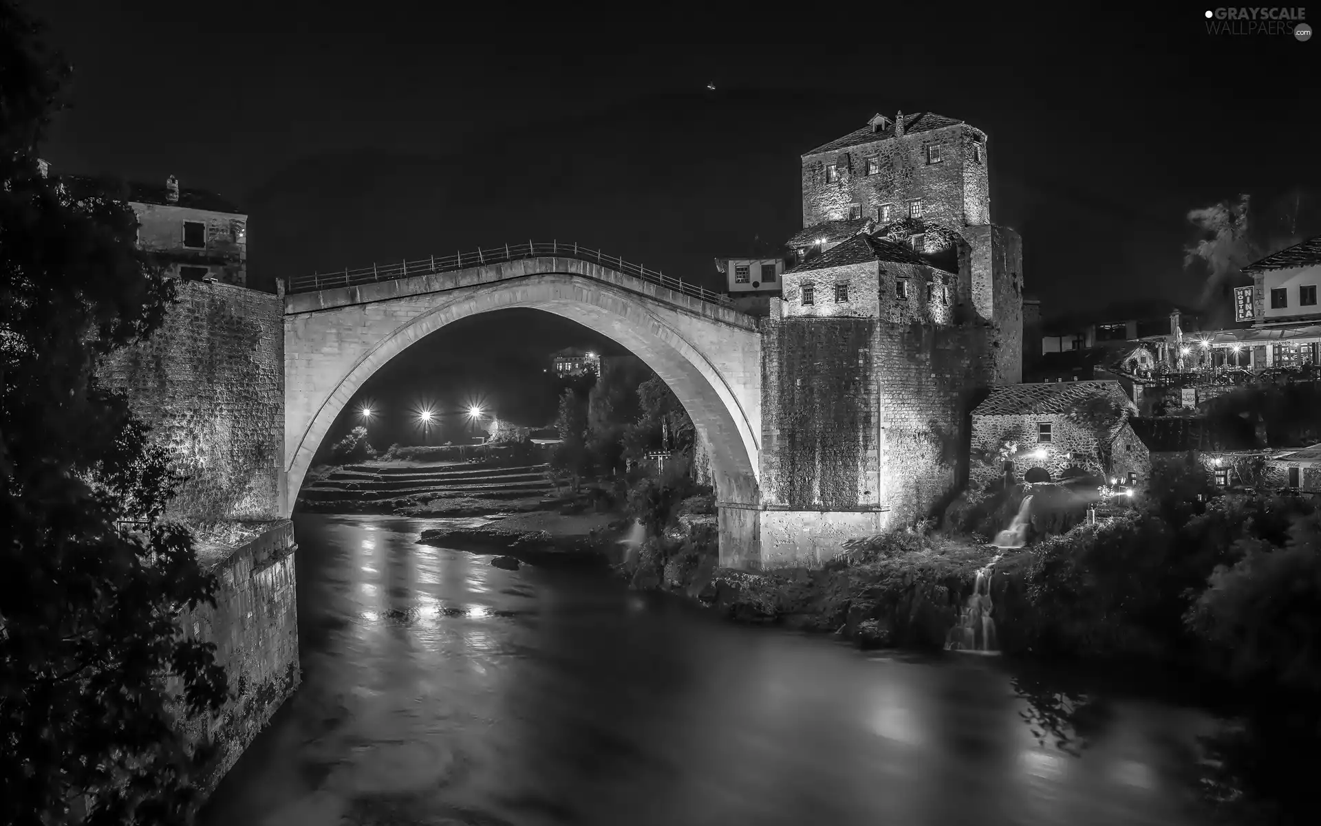 River, bridge, Mostar, Bosnia and Herzegovina, Neretva, Houses