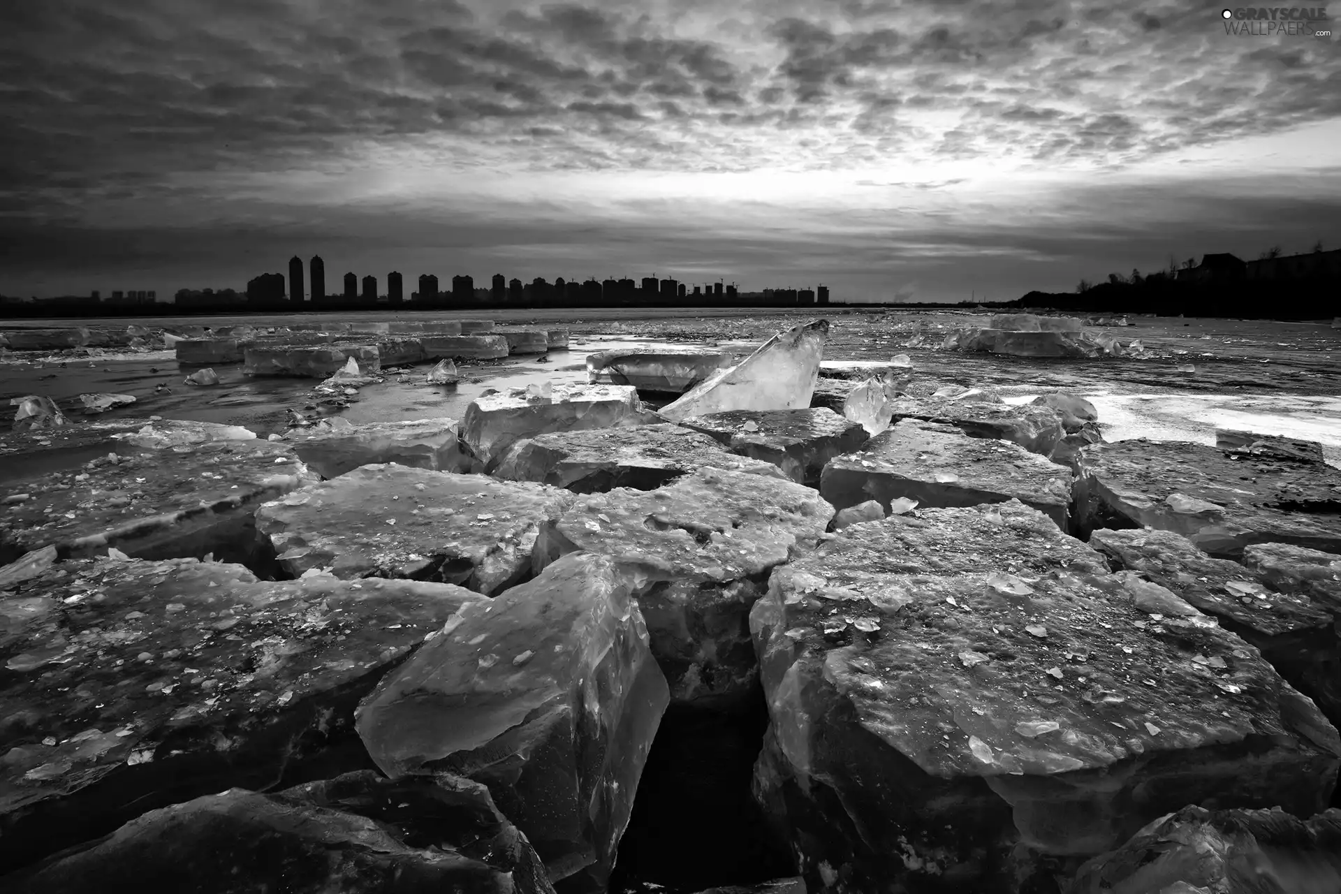 ice, Sun, River, west