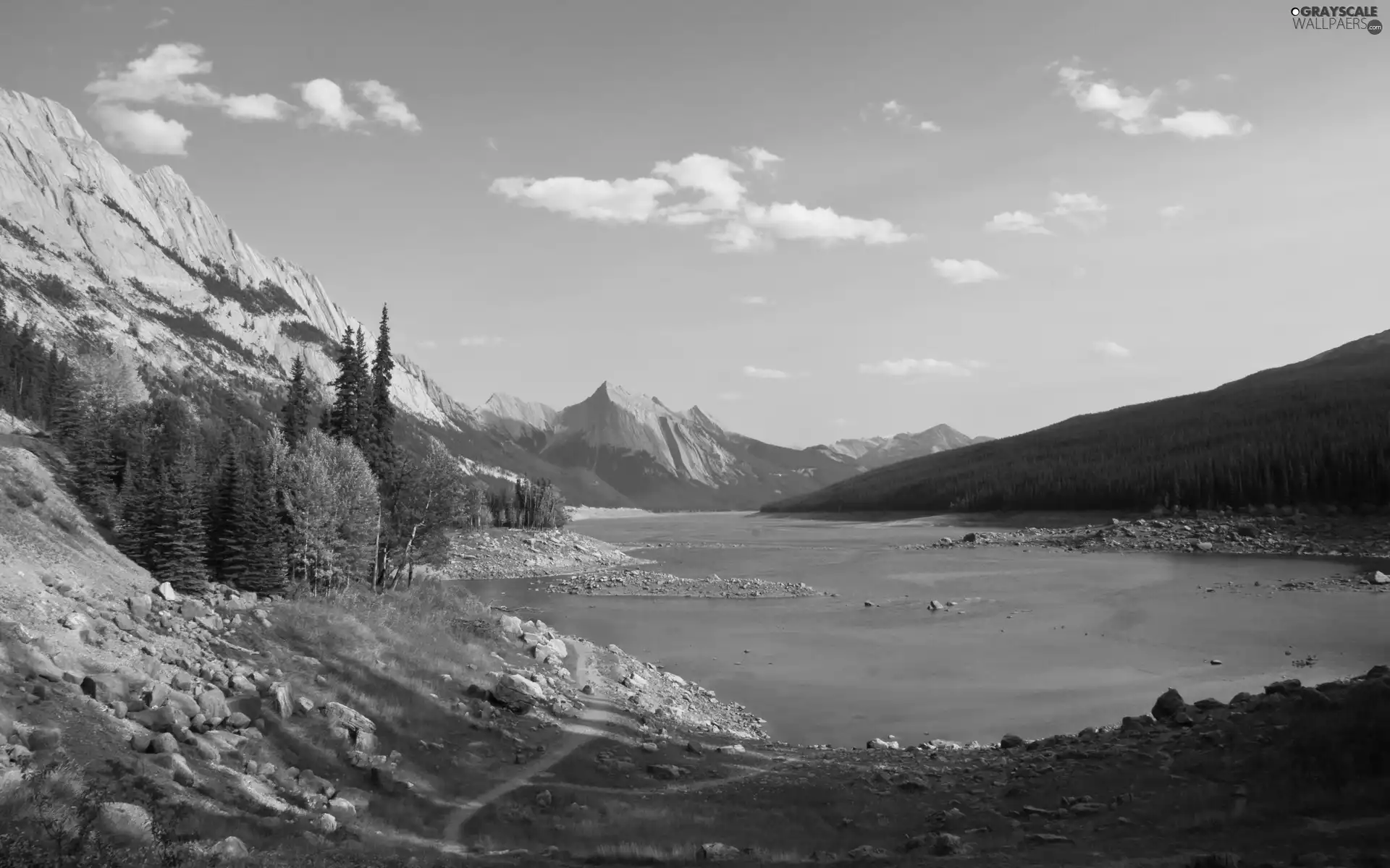 River, slopes, Mountains