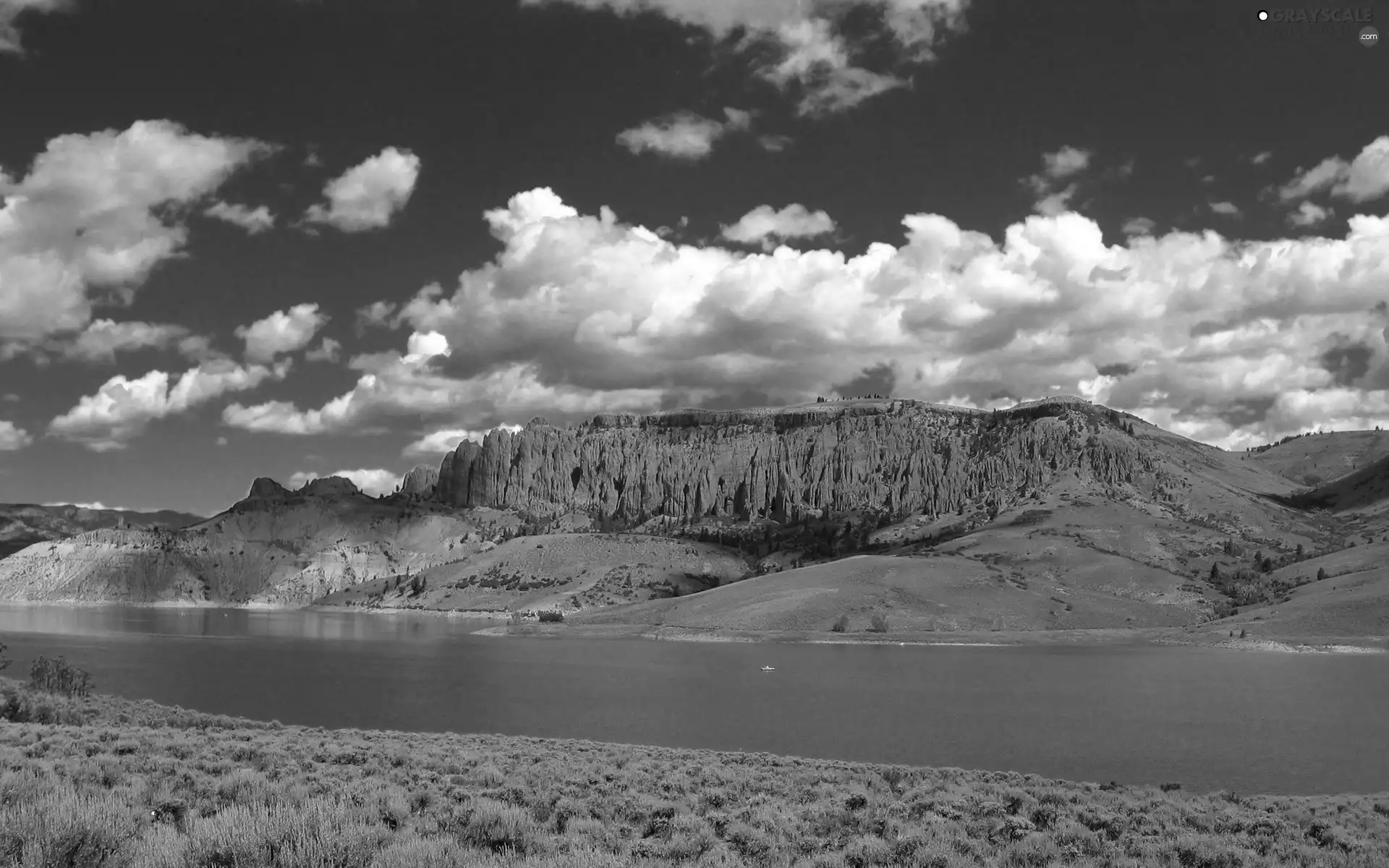 Sky, canyon, River, clouds