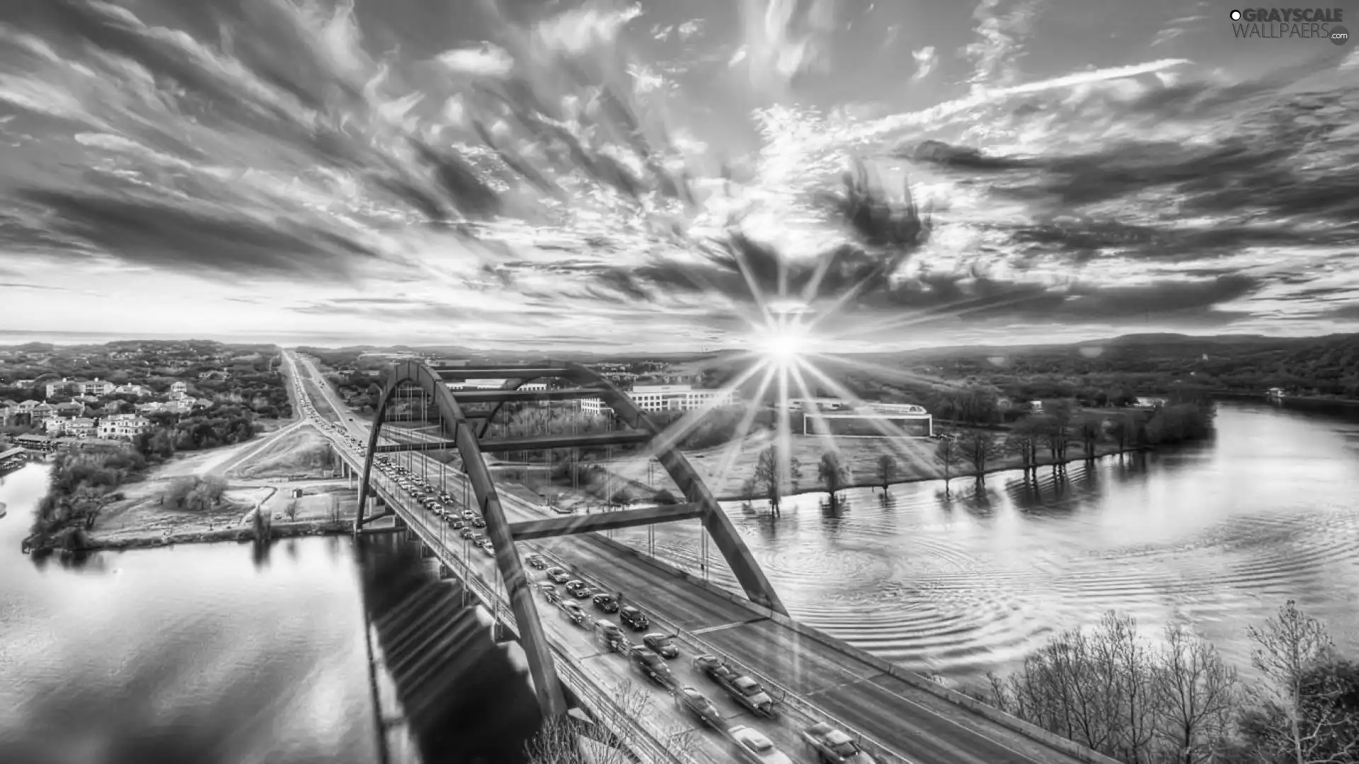 rays of the Sun, bridge, River