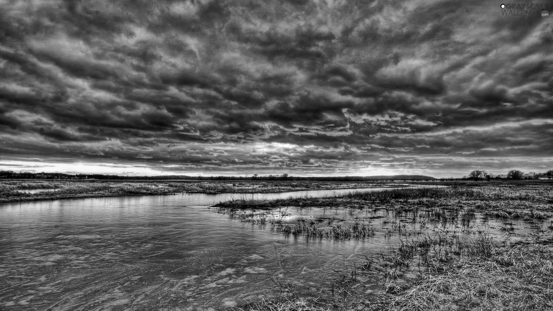 west, clouds, River, sun