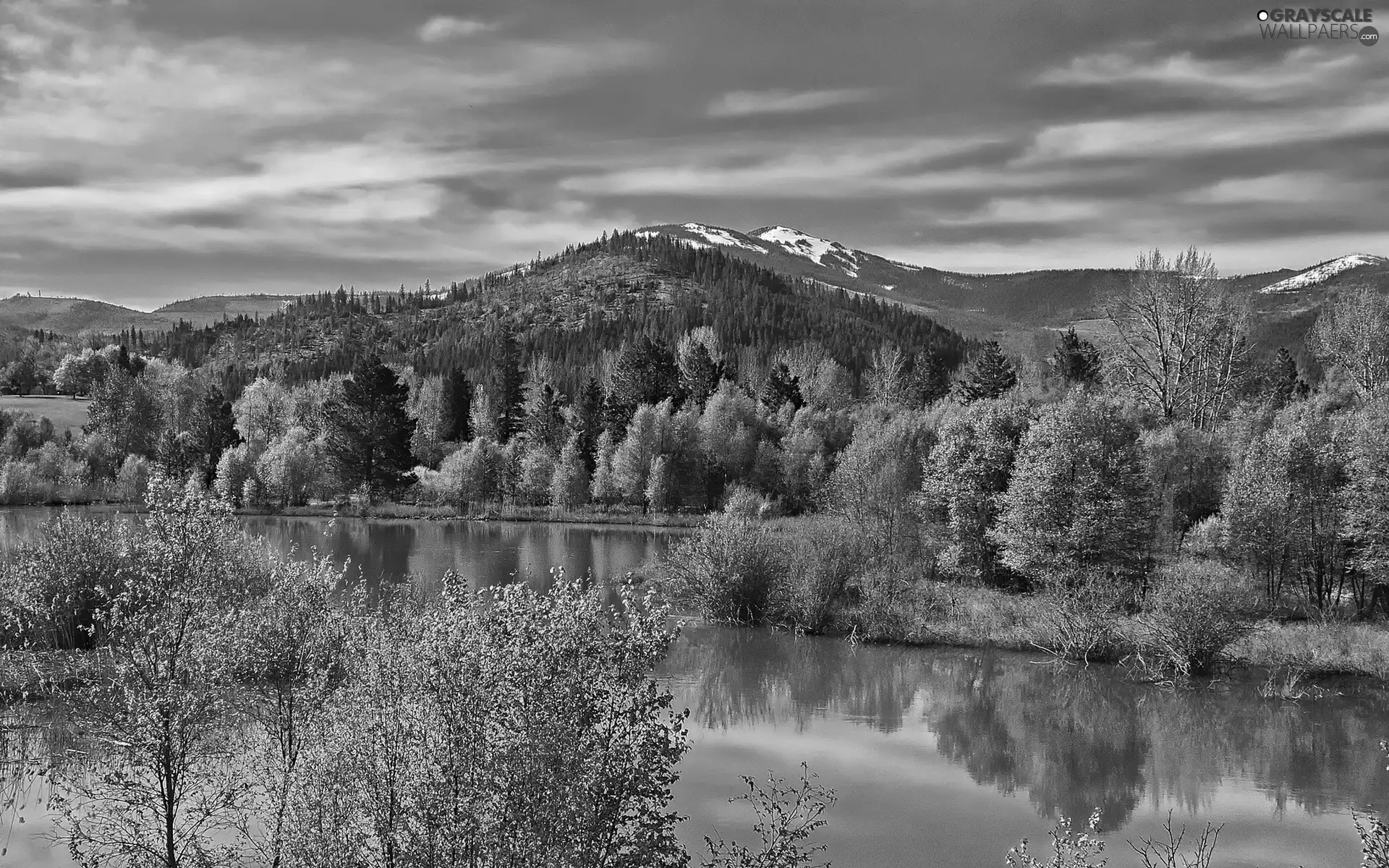 River, Mountains, woods